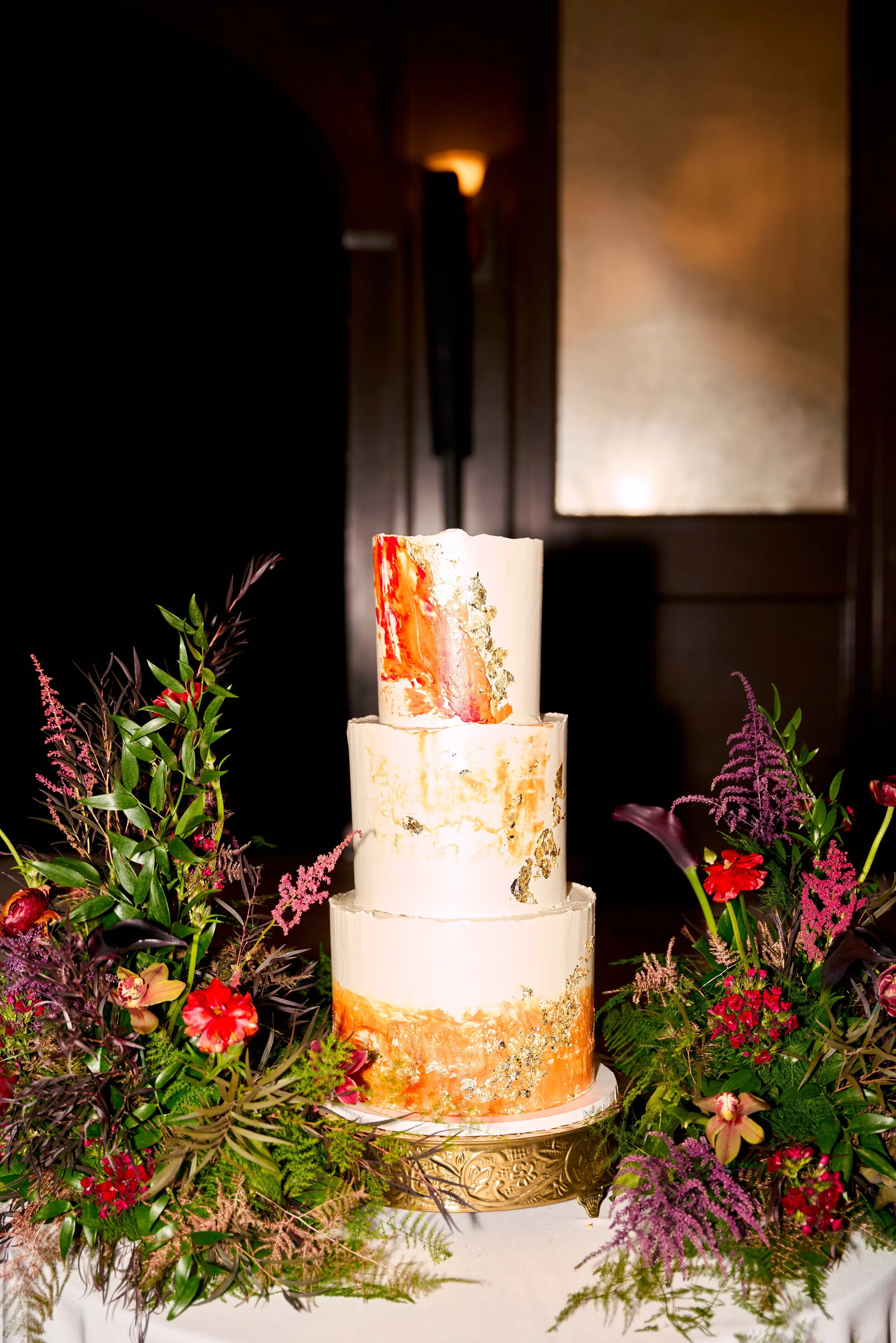A moodier design aesthetic layered over a traditional Hindu wedding