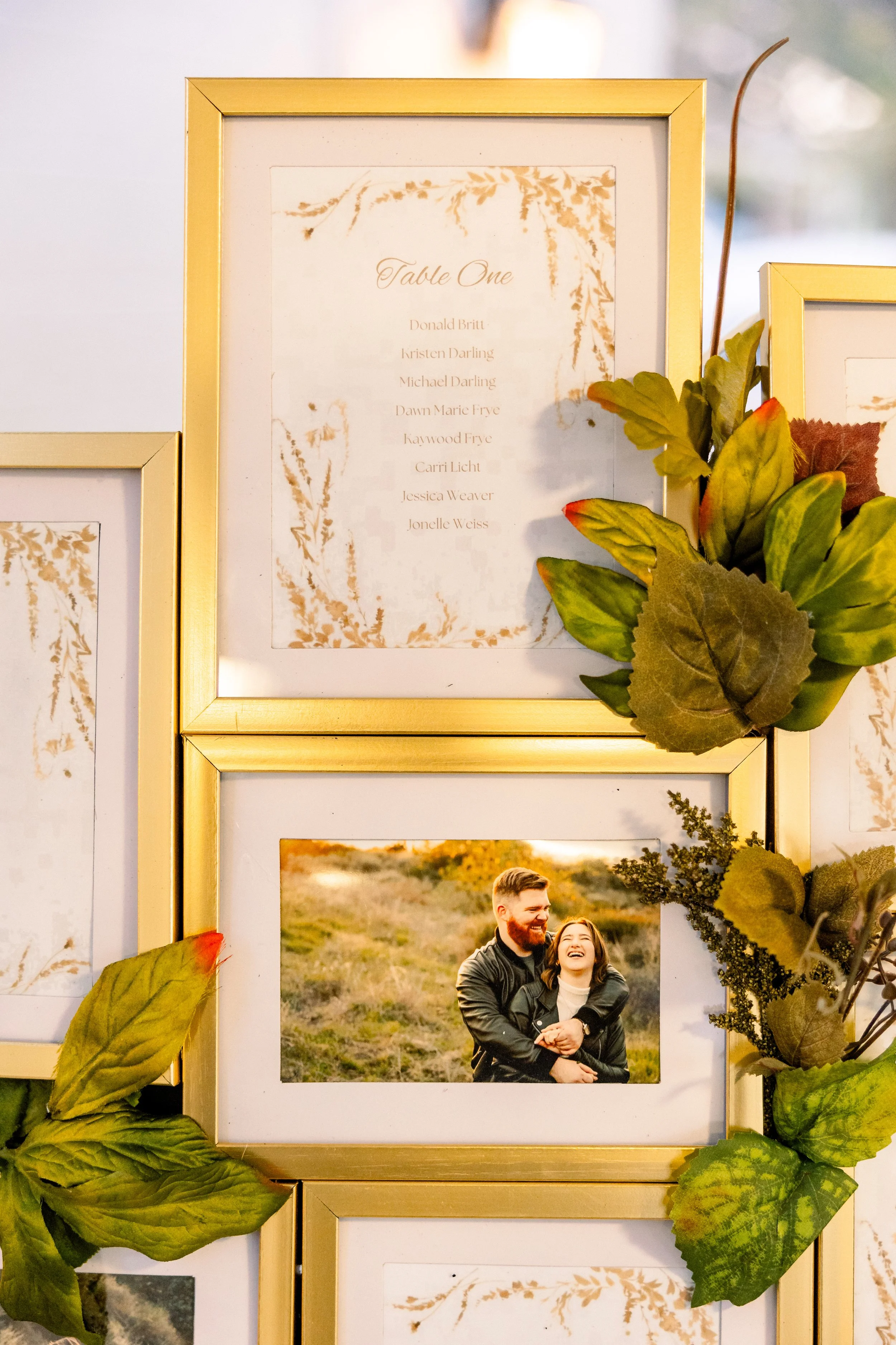 Gold table details at a fall wedding reception