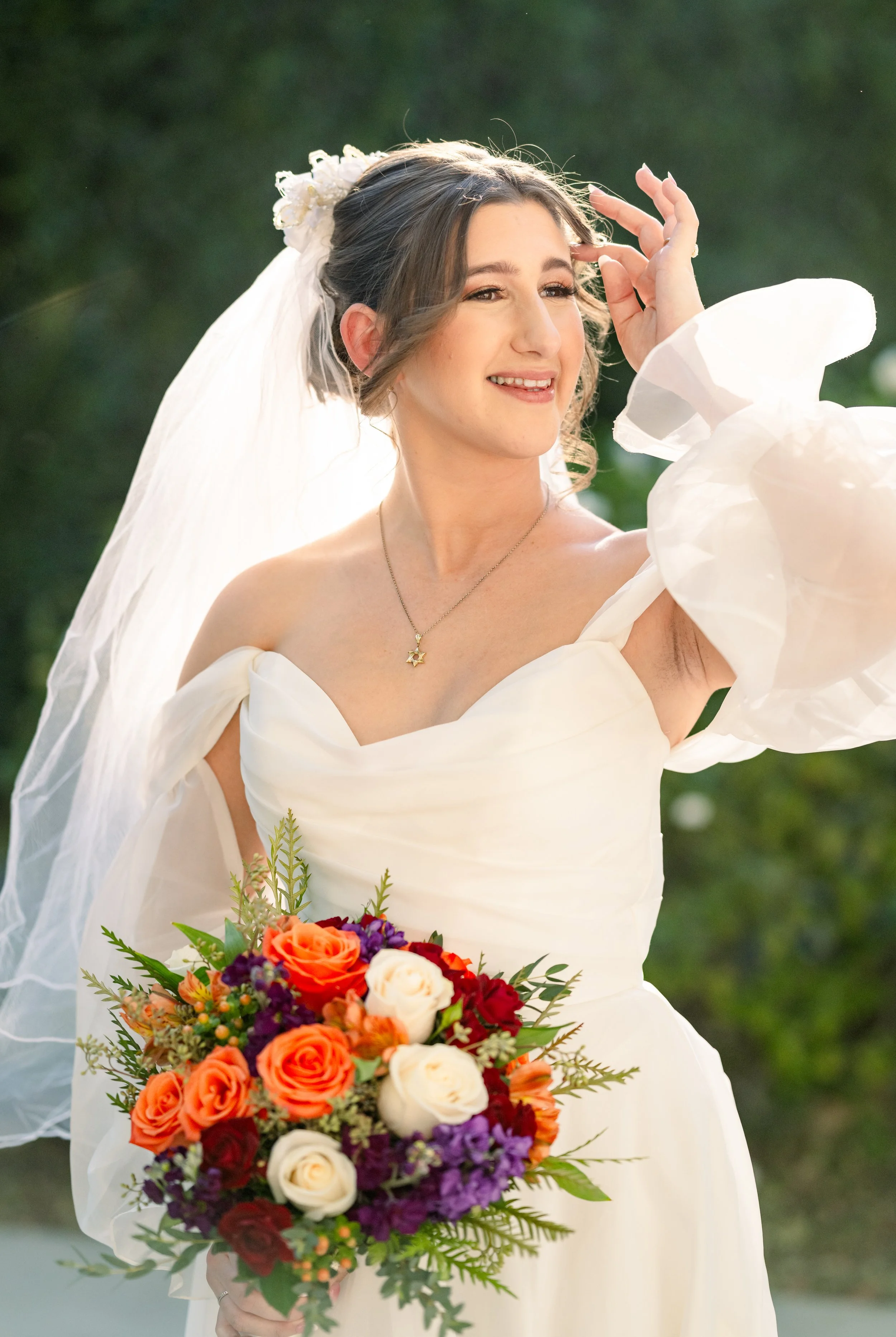Bride portrait framed by autumn color