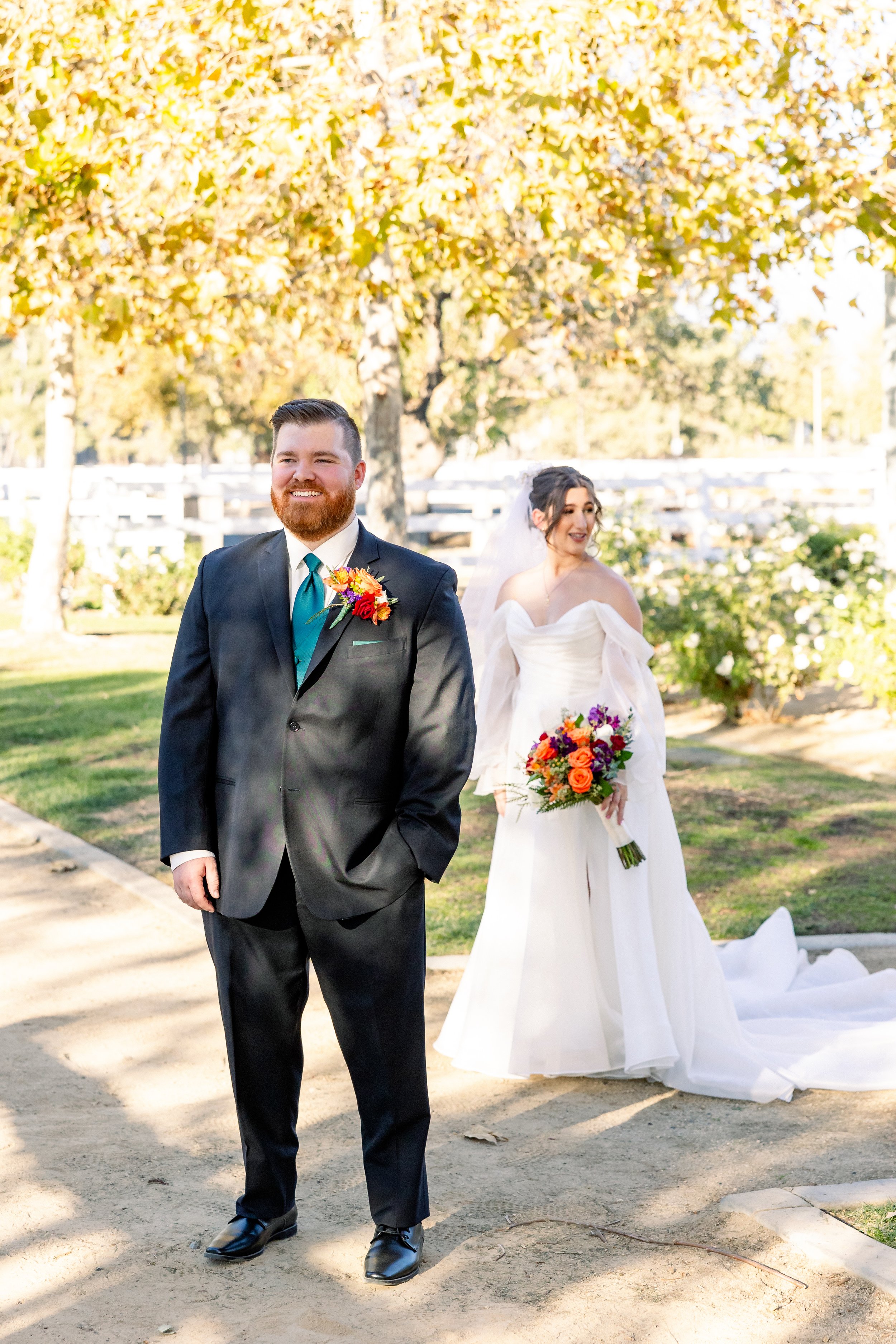 Private first look moment at fall wedding in Utah