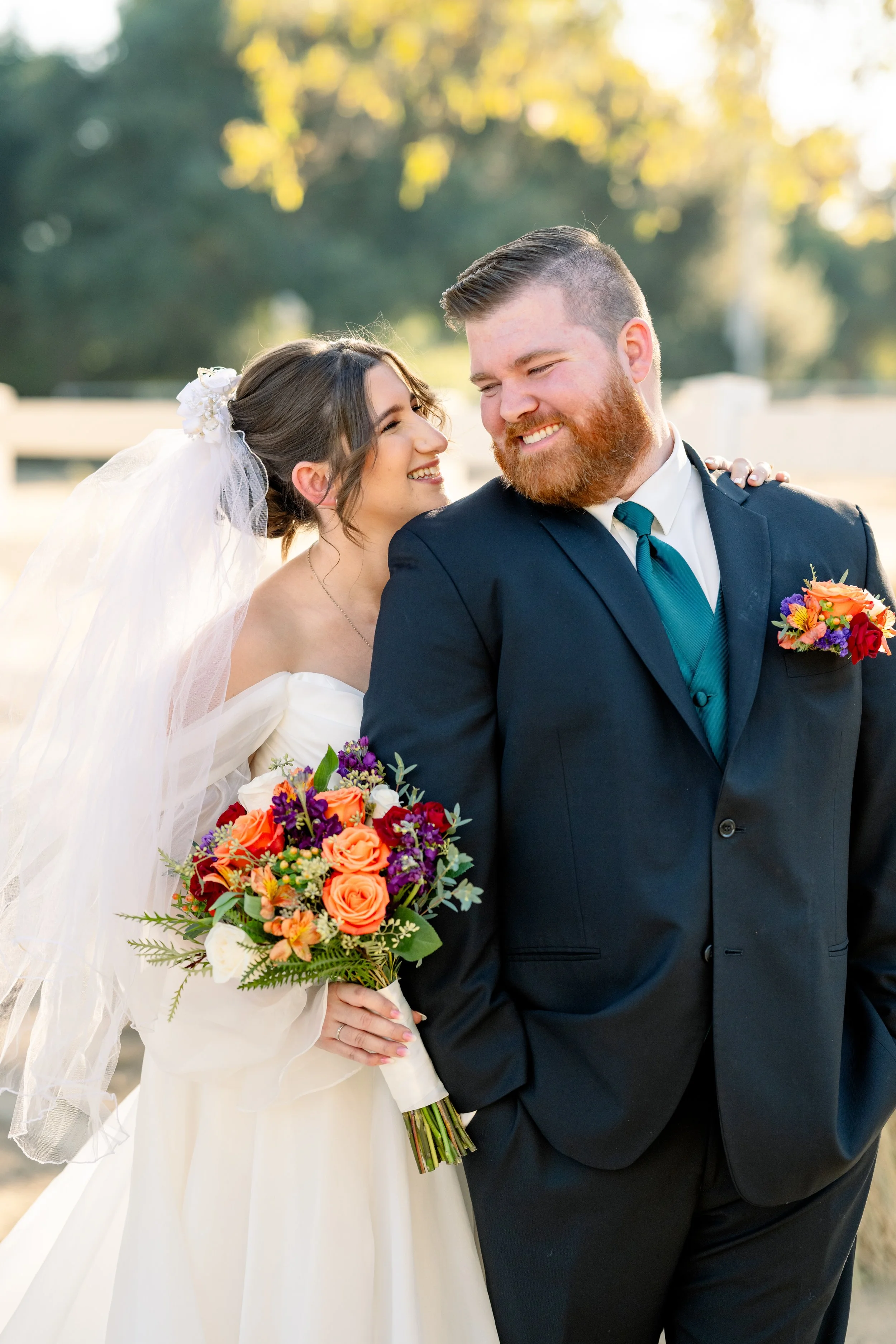 Fall wedding couple at golden hour