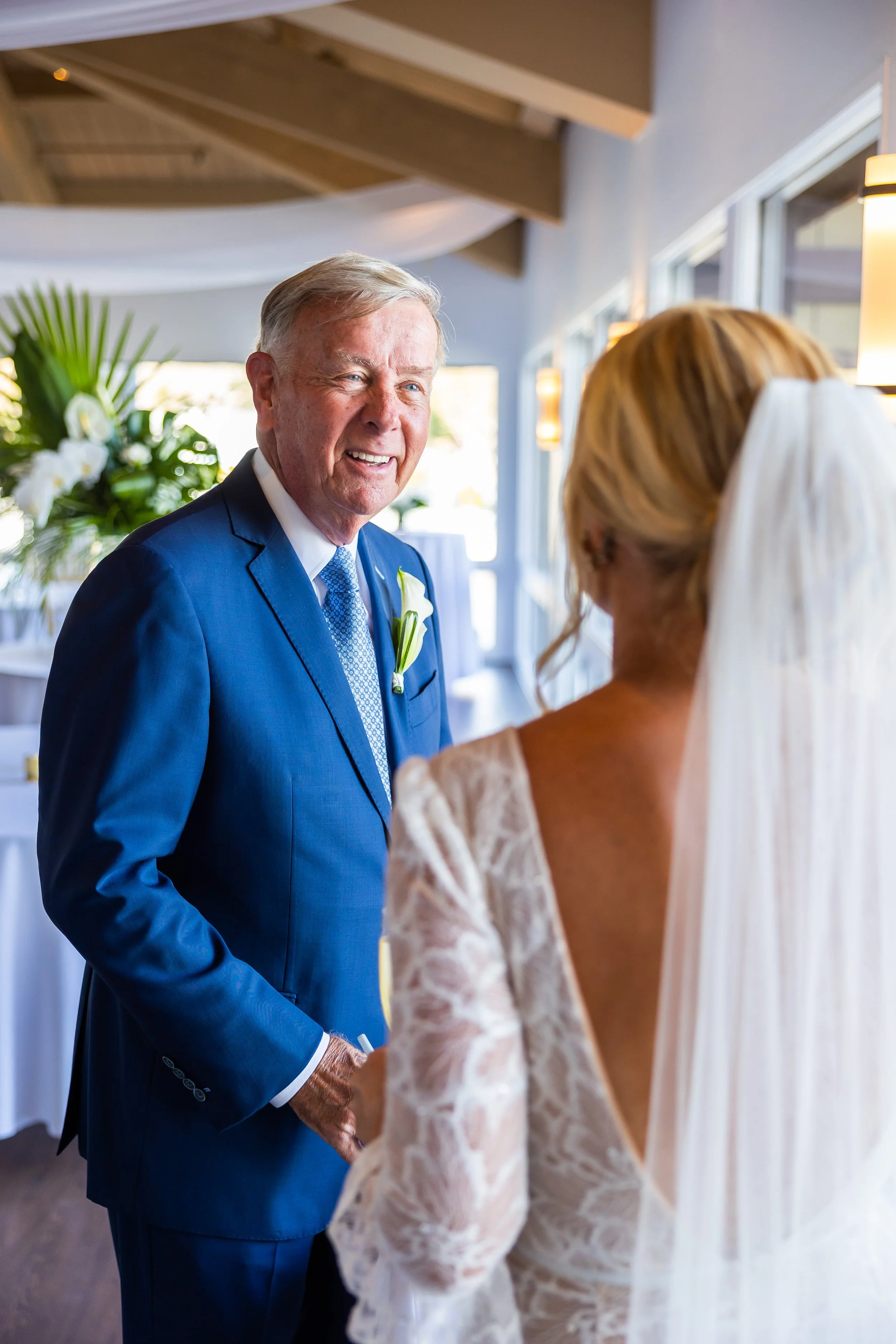Father sees the bride for the first time before her Dana Point Yacht Club wedding