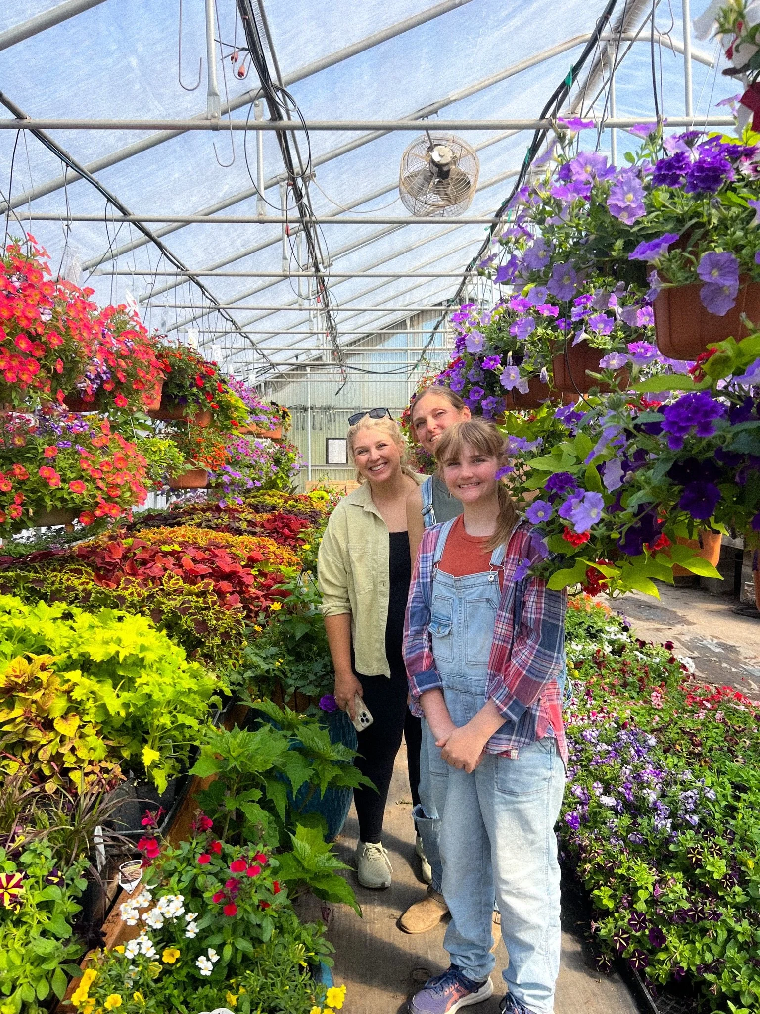 On Wednesday we got to spend the day at the greenhouse hand-picking our hanging baskets for the shop. We had so much fun choosing all the prettiest color combos, textures, and varieties to bring home for you.

They are now here and ready for you to s