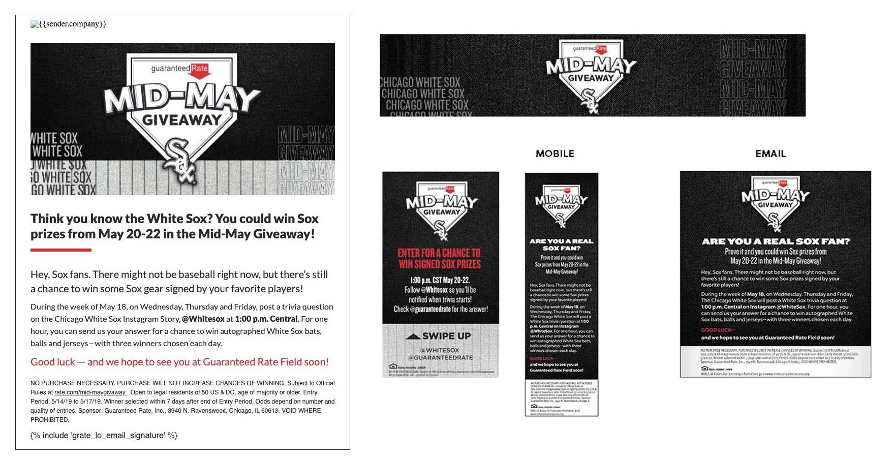 Sox Mid-May Giveaway - Social, website, and print.