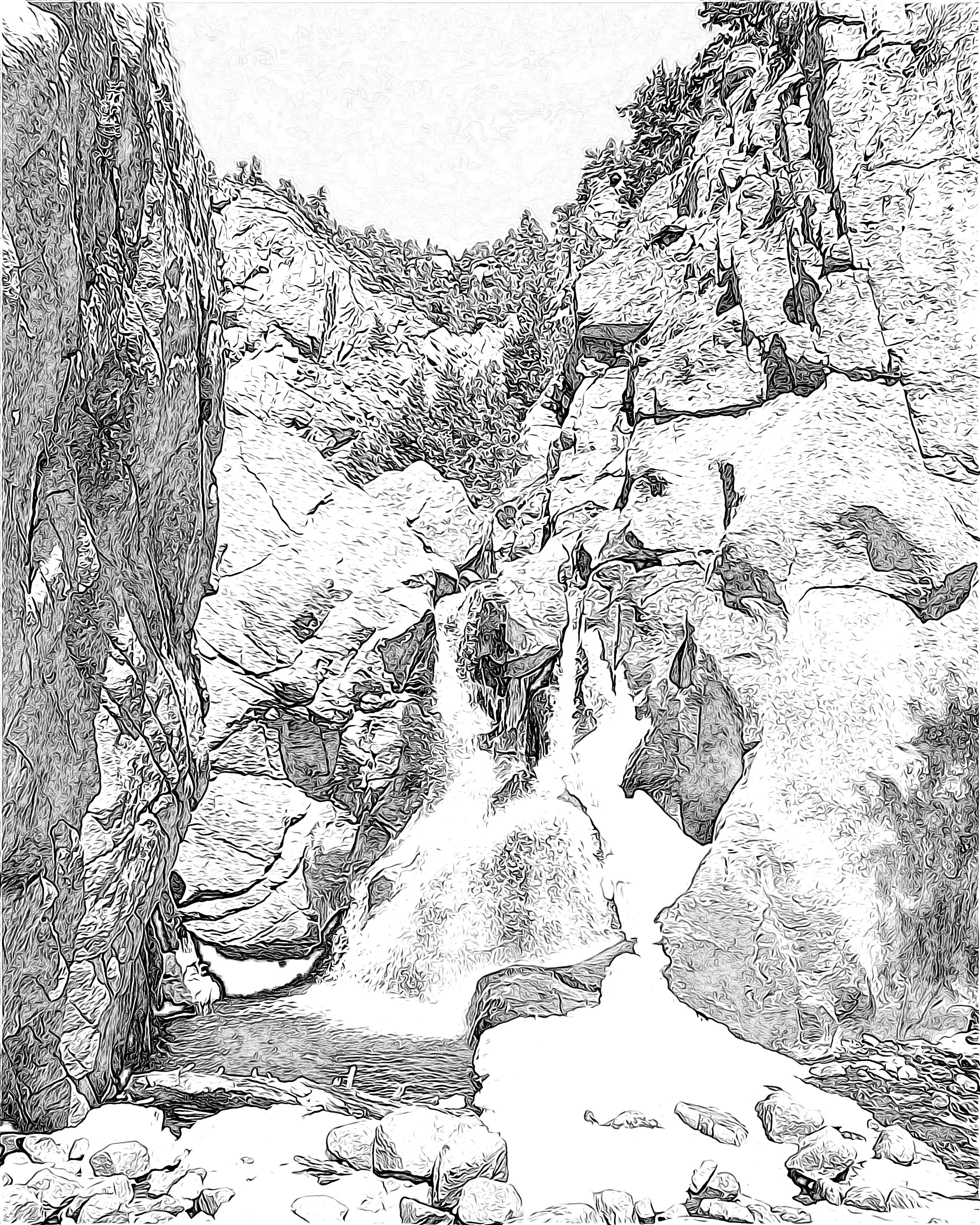 Mindfulness Coloring Page: Boulder Falls
