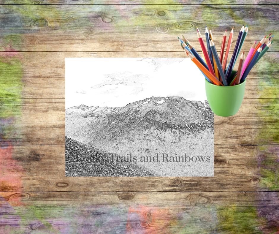 Trail Ridge Road Alpine Peaks View Print | Printable Nature Wall Art & Mindful Coloring Download