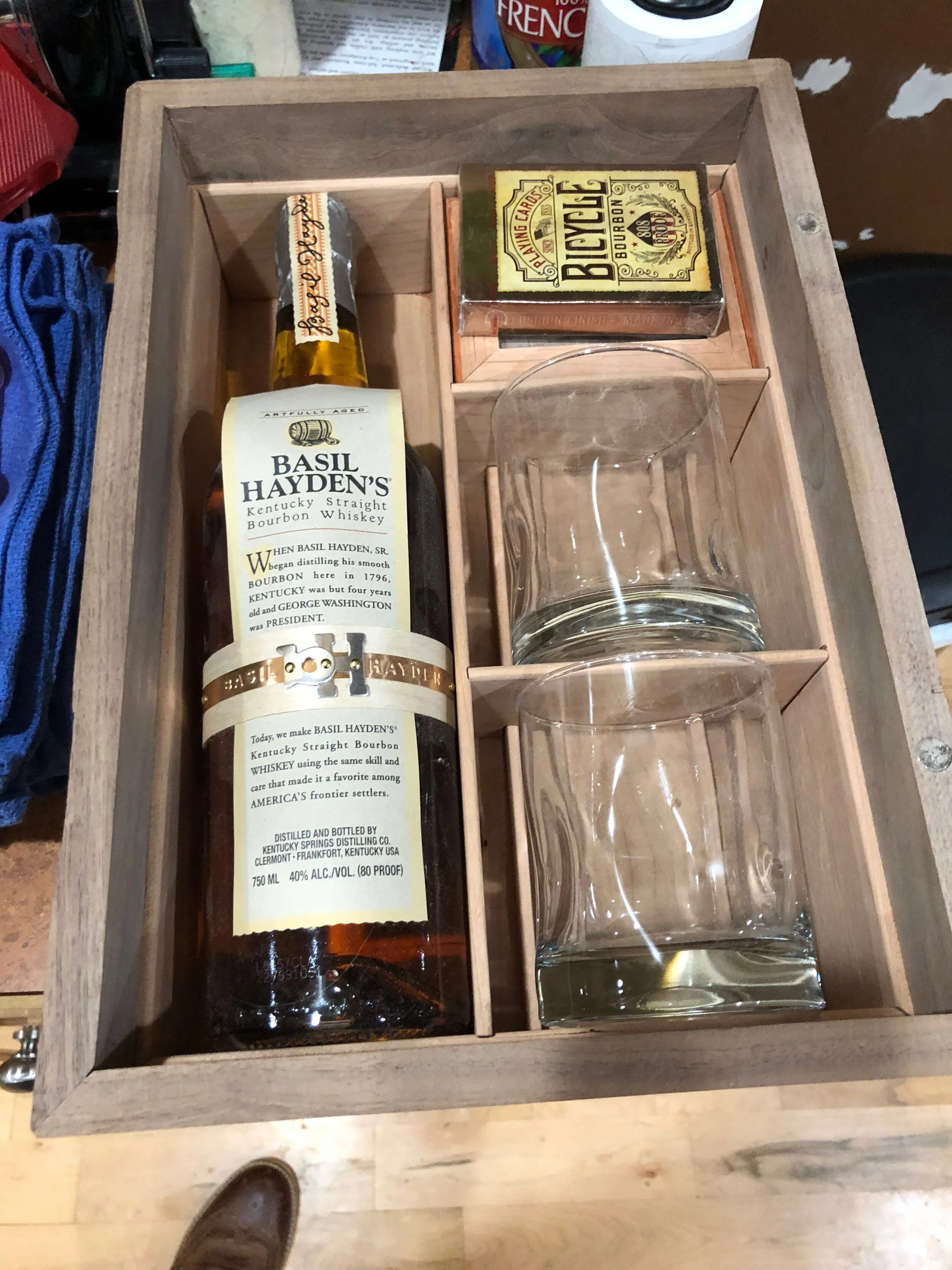 The same whiskey box with the goods, for placement. A great dry fit. 