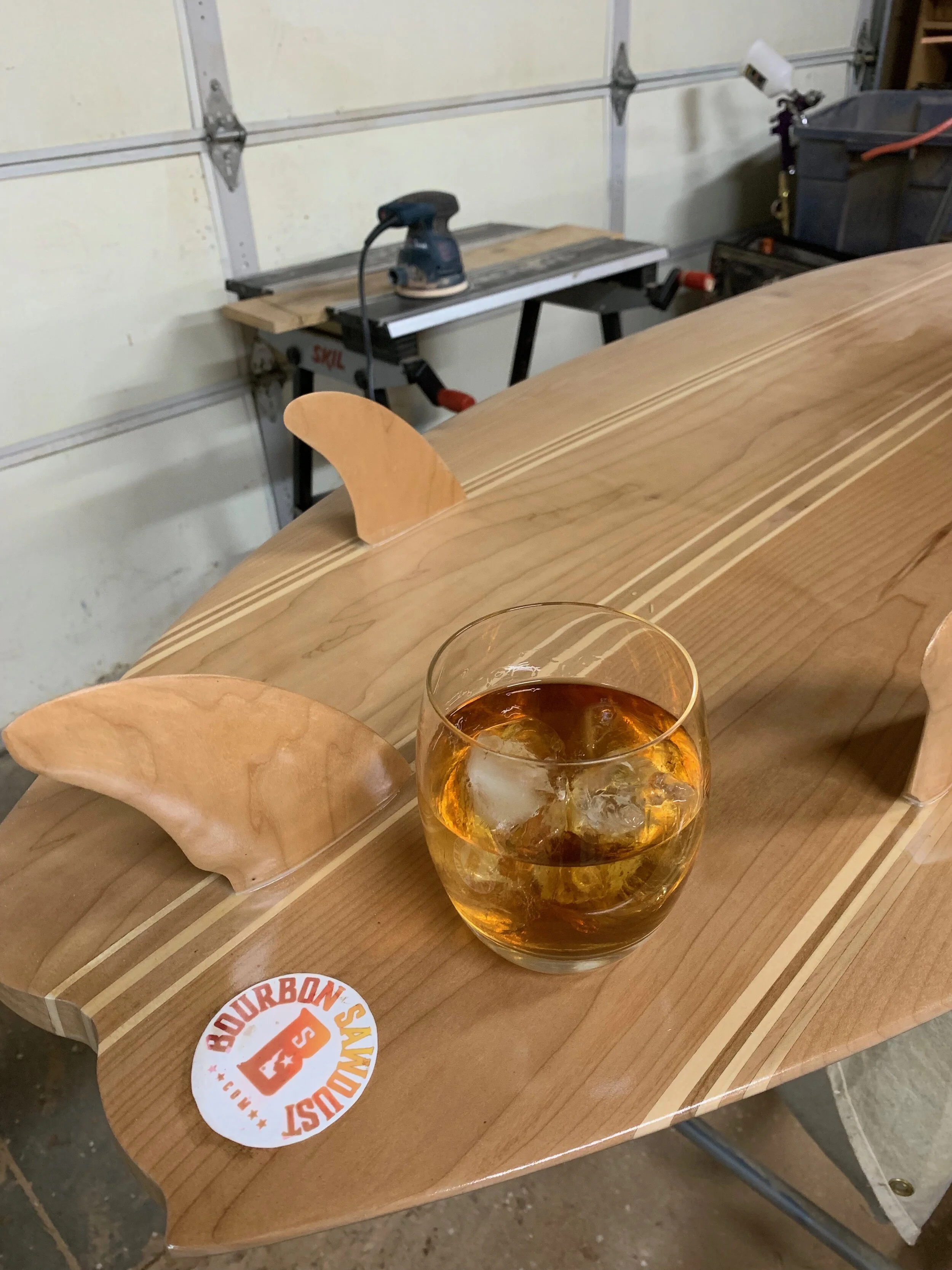 Actually made wooden fins for the surfboard sign. 