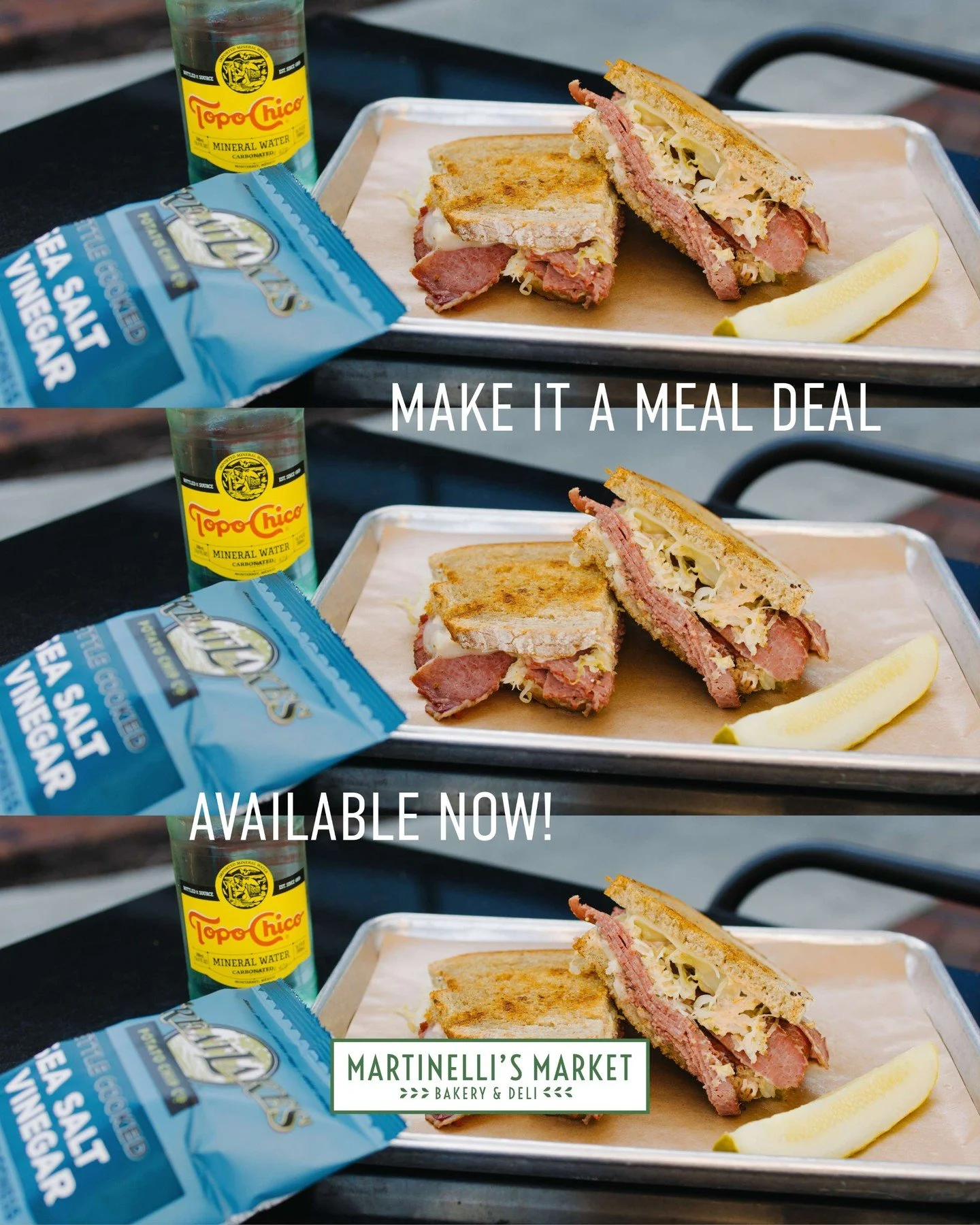New at Martinelli&rsquo;s Market: Make It a Meal Deal!

For just $3 more, turn any sandwich, salad, or pizza slice into a full meal:

Option 1: Great Lakes Chips + your choice of drink
Option 2: Any deli side + your choice of drink

Simple, satisfyin