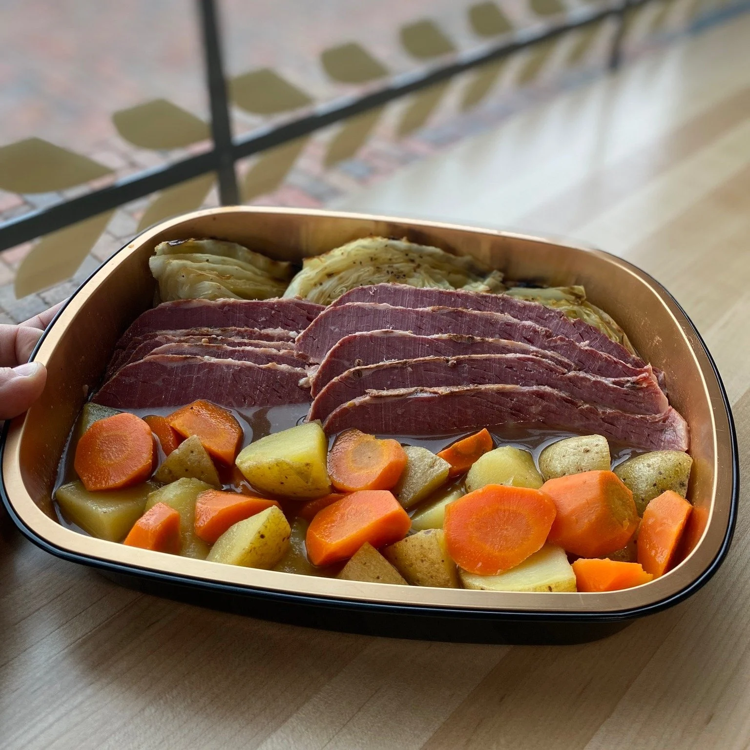 St. Patrick's Day is this month, and we're ready.

Our Cold Packed Corned Beef &amp; Cabbage with Guinness Jus will be available in the market retail case &mdash; grab it, take it home, and heat it up whenever you're ready.

Martinelli's house-made c
