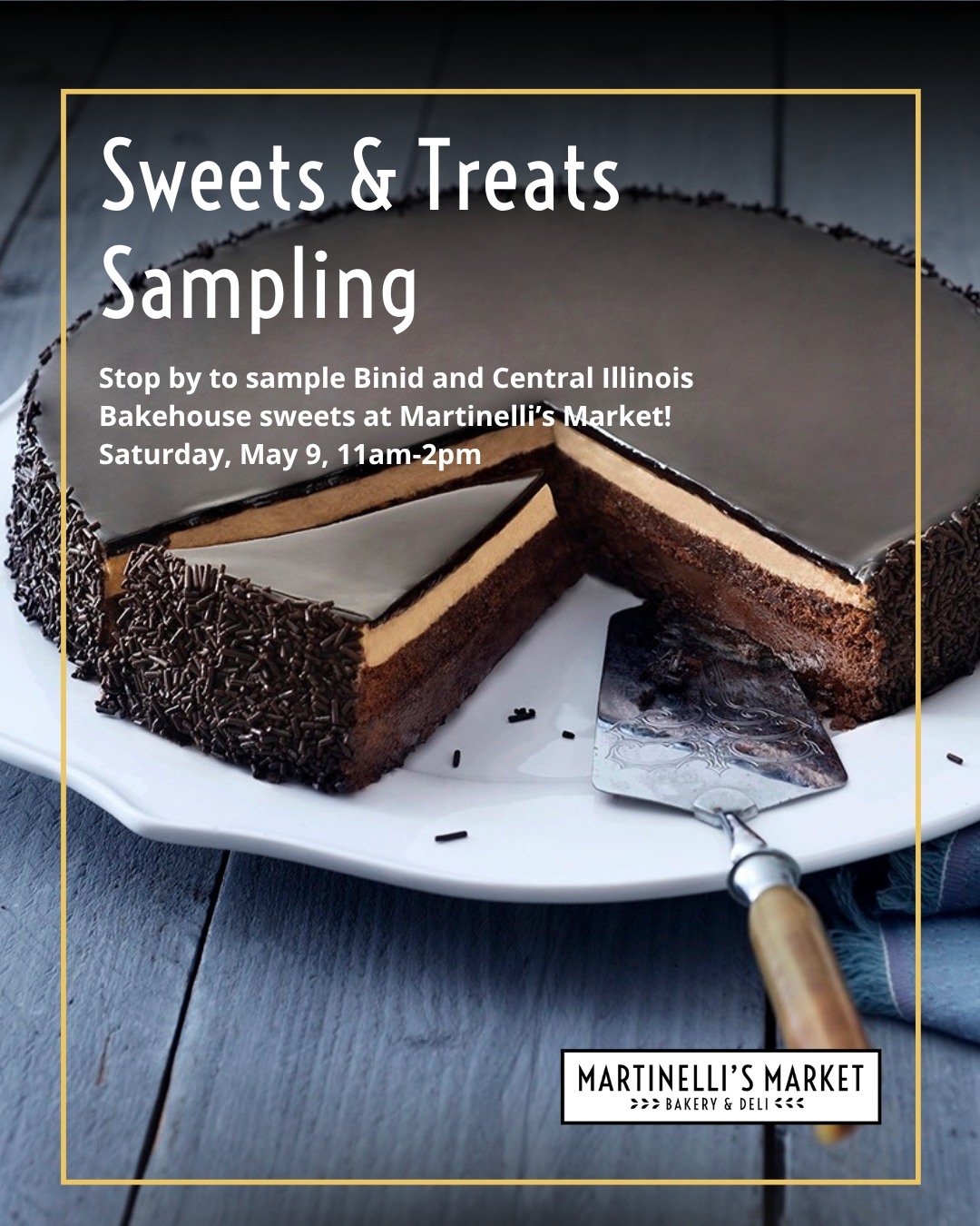 We're doing another sampling event &mdash; and this one is all about sweets.

Join us Saturday, May 9th from 11am&ndash;2pm for our Sweets &amp; Treats Sampling. We'll be tasting through an incredible lineup of Bindi cakes and Central Illinois Bakeho