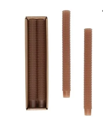 Cappuccino Unscented Hobnail Taper Candles in Box, Set of 2