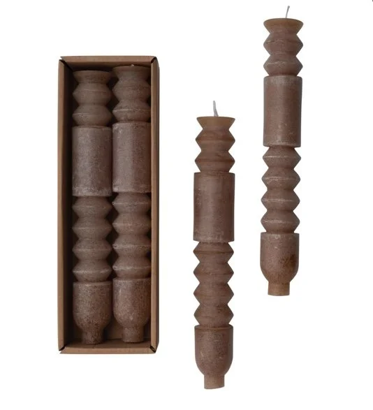Totem Taper Candles, Set of 2,  Cappuccino Color