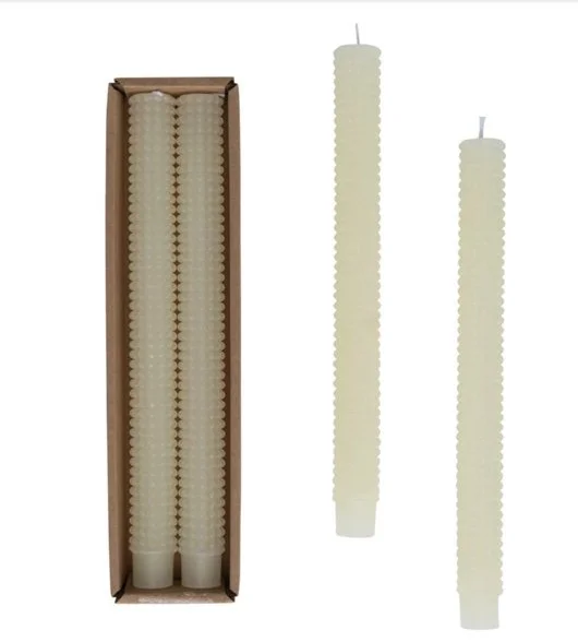 Hobnail Taper Candles in Box, Set of 2, Cream
