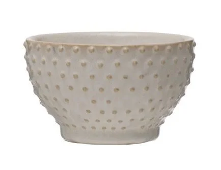 Embossed Stoneware Hobnail Bowl, Reactive Glaze