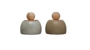 Stoneware Canister w/ Pine Wood Lid, Set 2