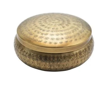 Hammered Metal Container, Brass Finish