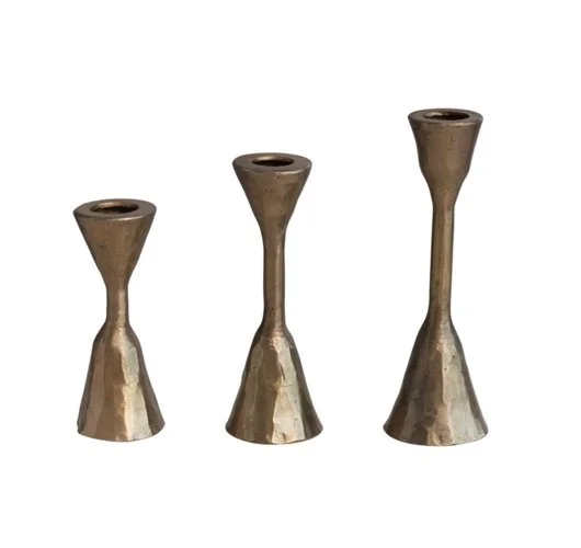 Iron Taper Candle Holders | Antique Brass Finish | Set of 3