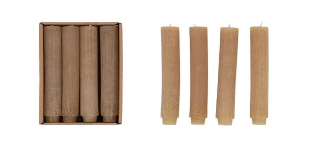 Unscented Pleated Taper Candles in Box|  Set of 12 | Linen Color