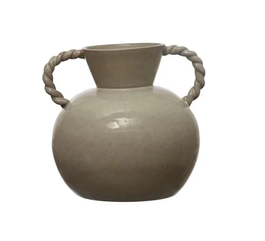 Stoneware Vase w/ Twisted Handles