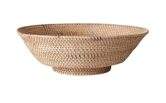 Large Decorative Hand-Woven Rattan Footed Bowl