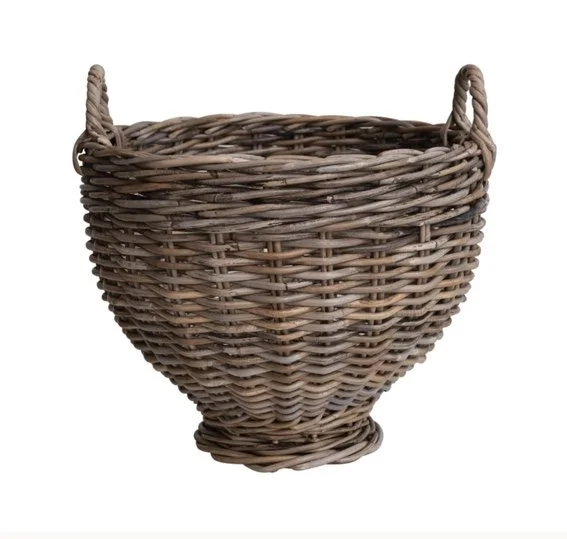 Hand-Woven Rattan Footed Basket w/ Handles