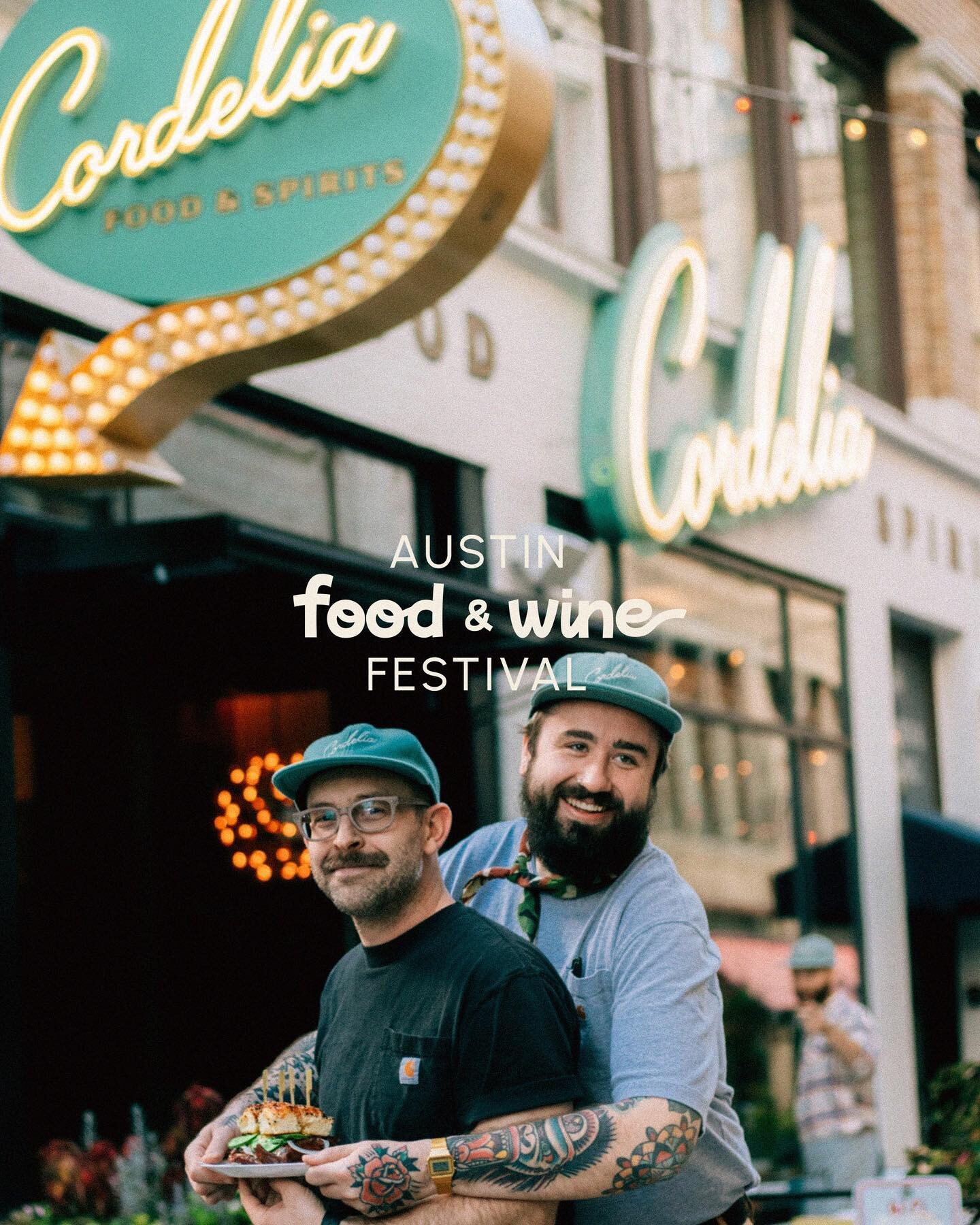 Our guys, @chefvinniecimino &amp; @chip_da_dipper, are heading to Texas to represent Cordelia at the Austin Food &amp; Wine Festival.

On Sunday, November 5th, from 1-5 PM, they'll be serving hot-off-the-grill bites at the Live Fire Pit. If you're in