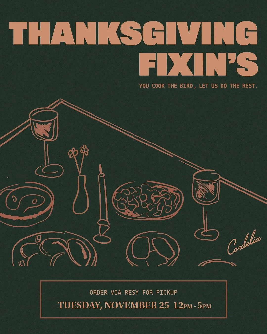 It&rsquo;s that time of the year again! 
Thanksgiving Fixin&rsquo;s ordering is now open via @resy for pickup Tuesday, November 25th from 12pm-5pm.

Deadline for ordering is Monday, November 17th.

Featuring:
-Chef&rsquo;s famous pickle dip + chips [