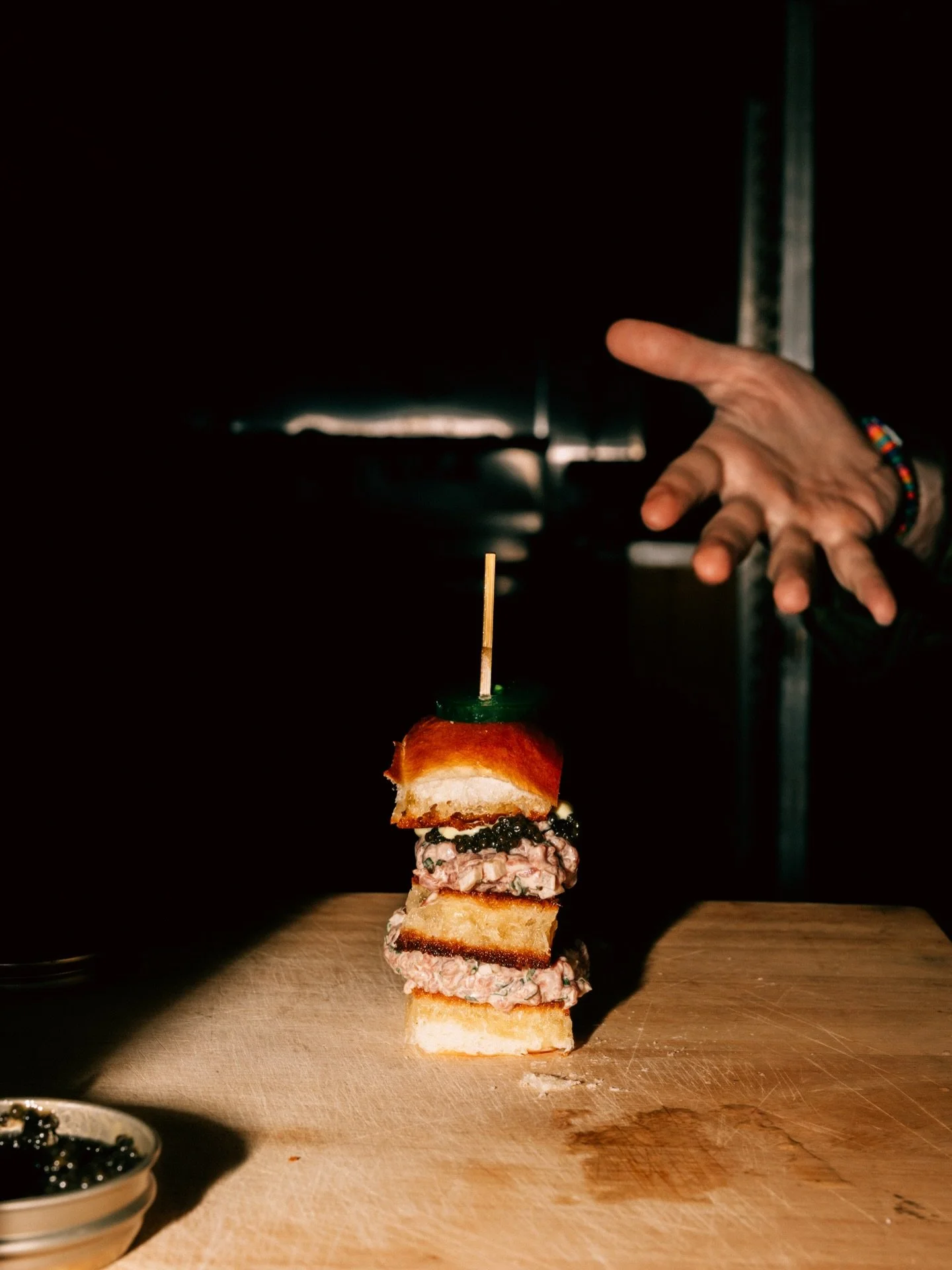 Cannibal Sandwich
@certifiedangusbeef picanha, Kate&rsquo;s kaluga caviar, mustard, mayo, malted onions on Evelynn&rsquo;s milk buns.
This year&rsquo;s rendition is a mishmosh of tradition + inspiration. Our travels took us to Charleston earlier this