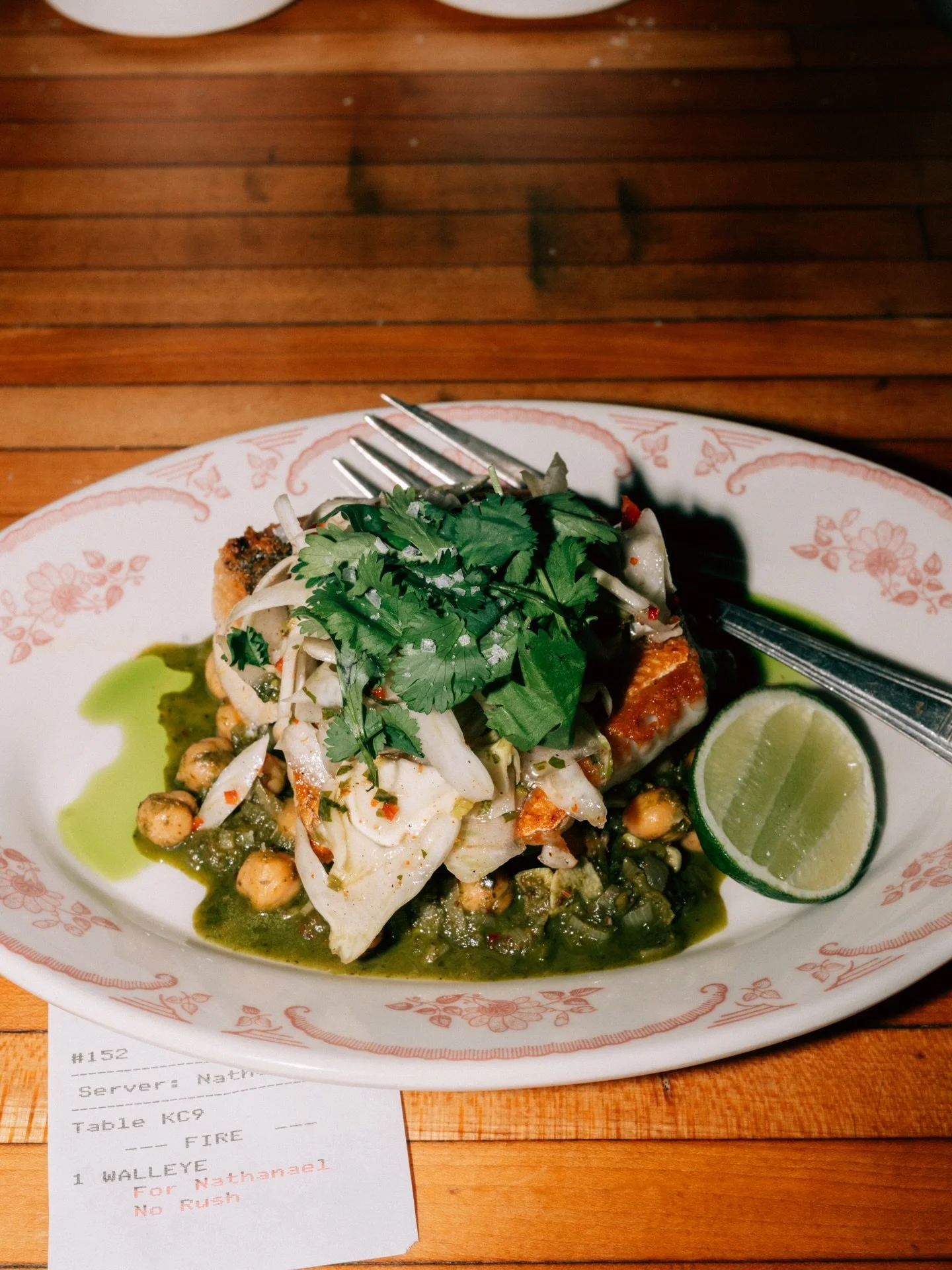 Kate&rsquo;s Fish
Lake Erie walleye from our friends @katesfishmarket, charred chickpea stew, topped with fennel salad tossed in a charred chermoula. 
Nothing goes to waste: a charred veggie stock using veggie scraps for our stew + a charred herb oil