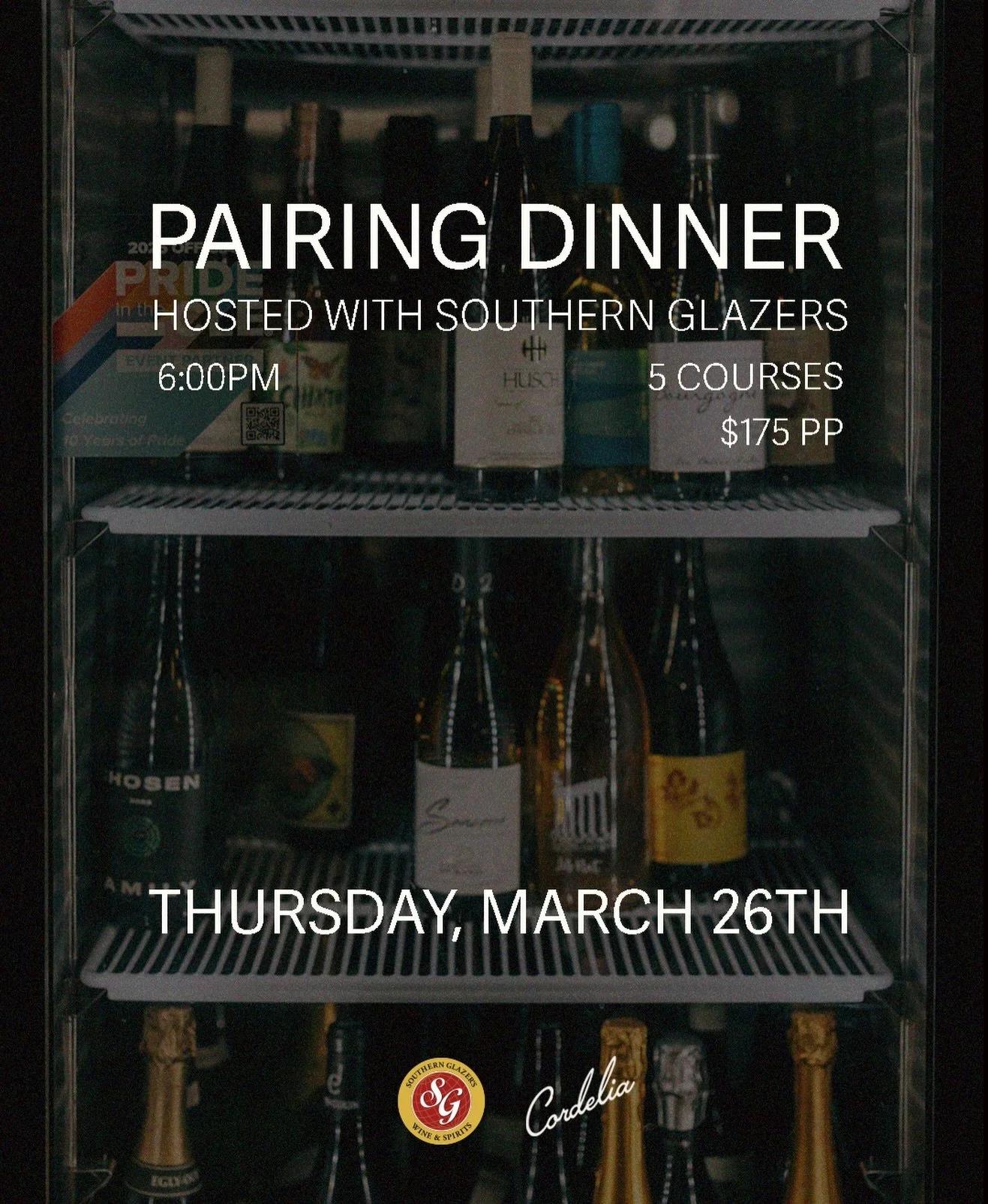 Southern Glazers Pairing Dinner.
A full wine pairing lineup matched with 5 courses that live in the sweet spot between nostalgic and elevated.

We&rsquo;re pairing classic, elevated bottles with a menu that&rsquo;s comfort-forward and a little mischi