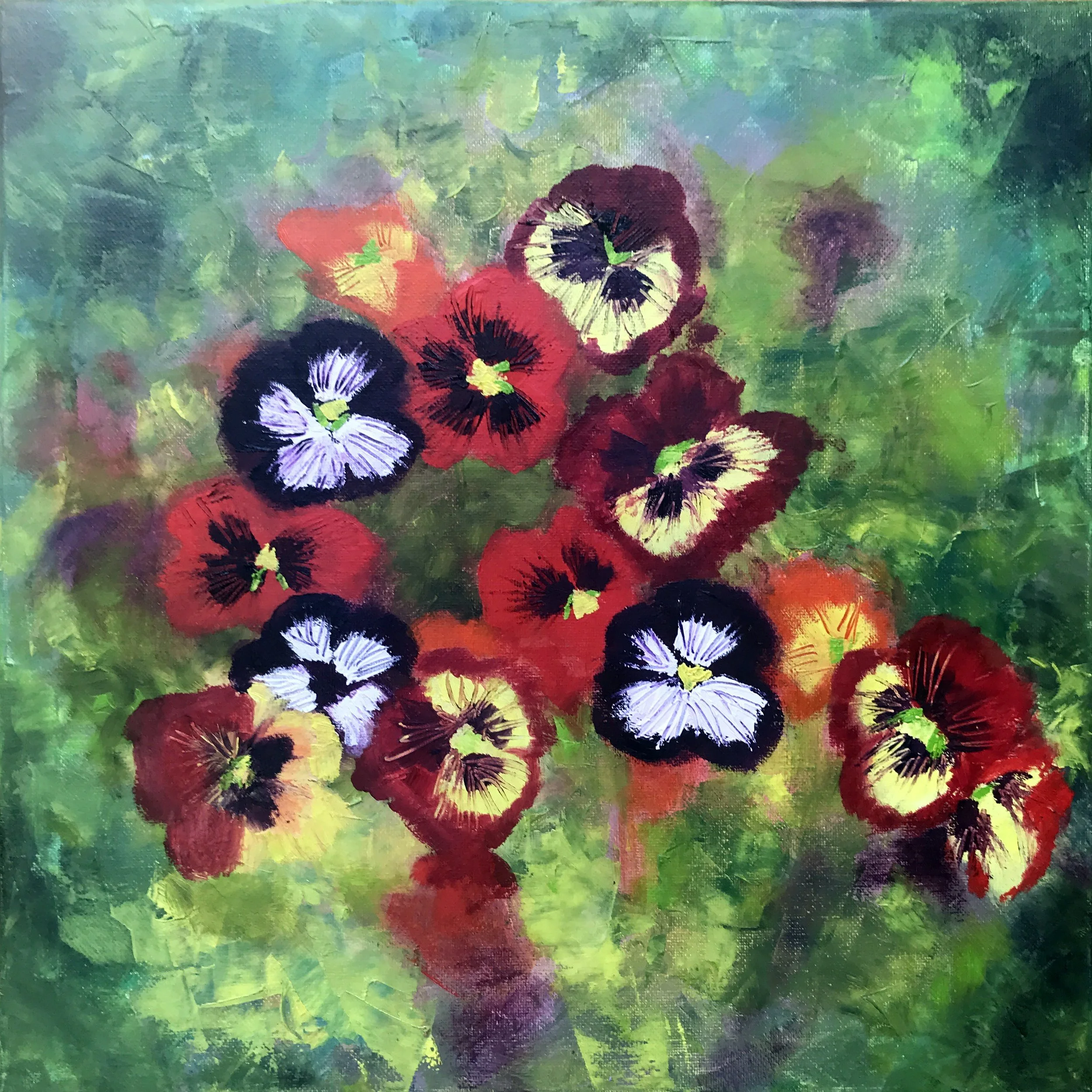 Pansy Pop Up (2) 14" x 14"  Oil on Canvas