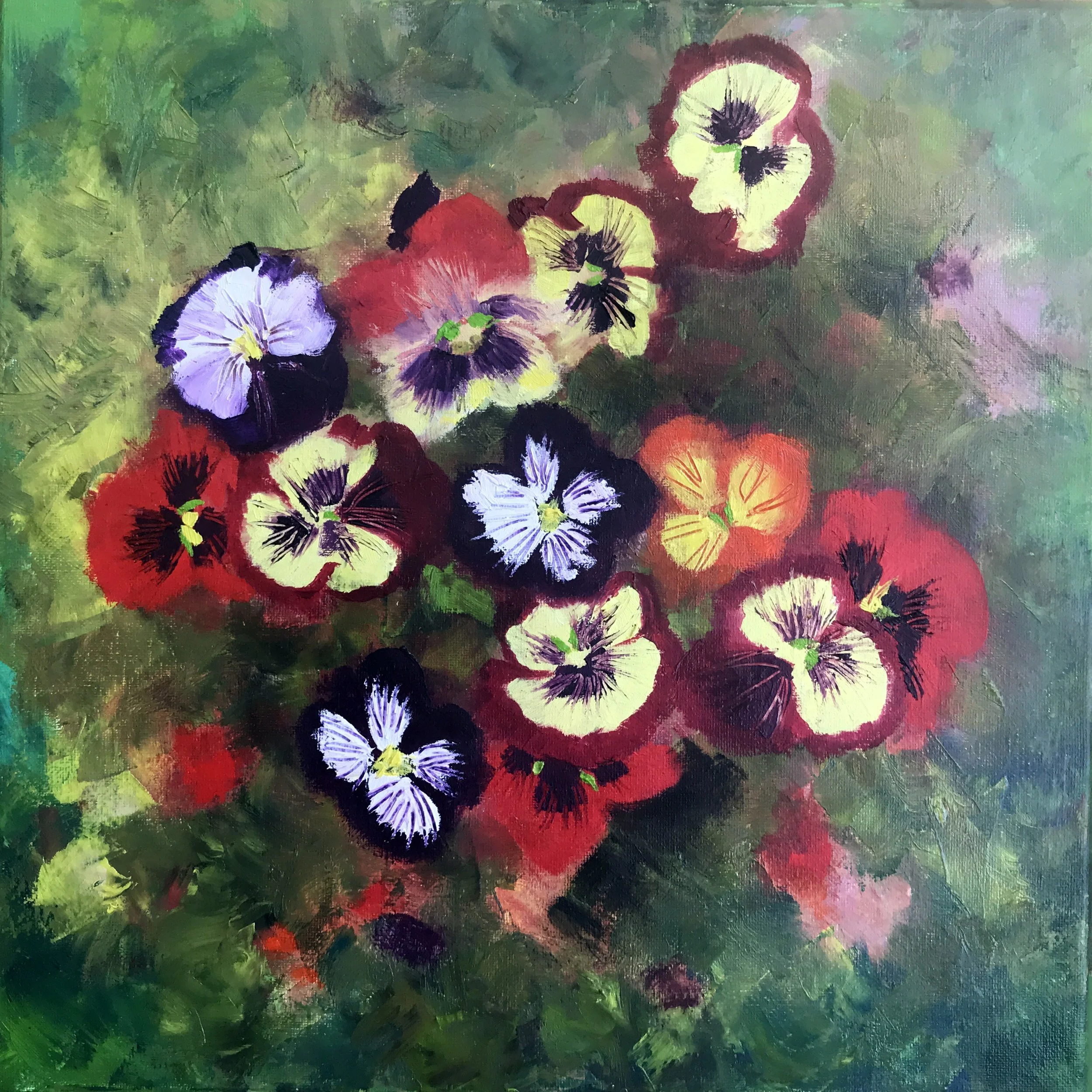Pansy Pop Up (1)  14" x 14"  Oil on Canvas