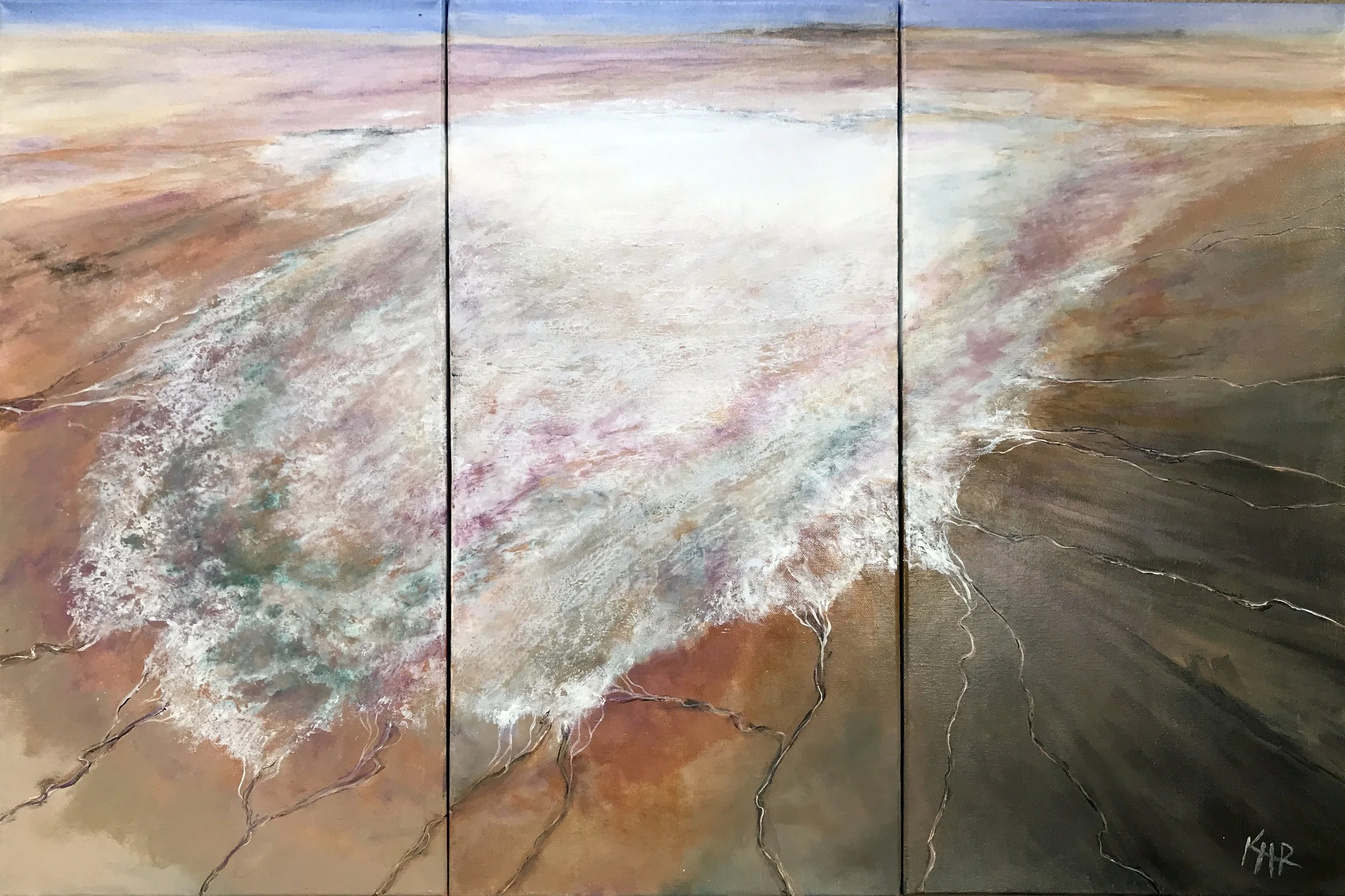 Borax Flats  24" x 36"  (Triptych:  Three 12" x 24"  Acrylic on Canvas)