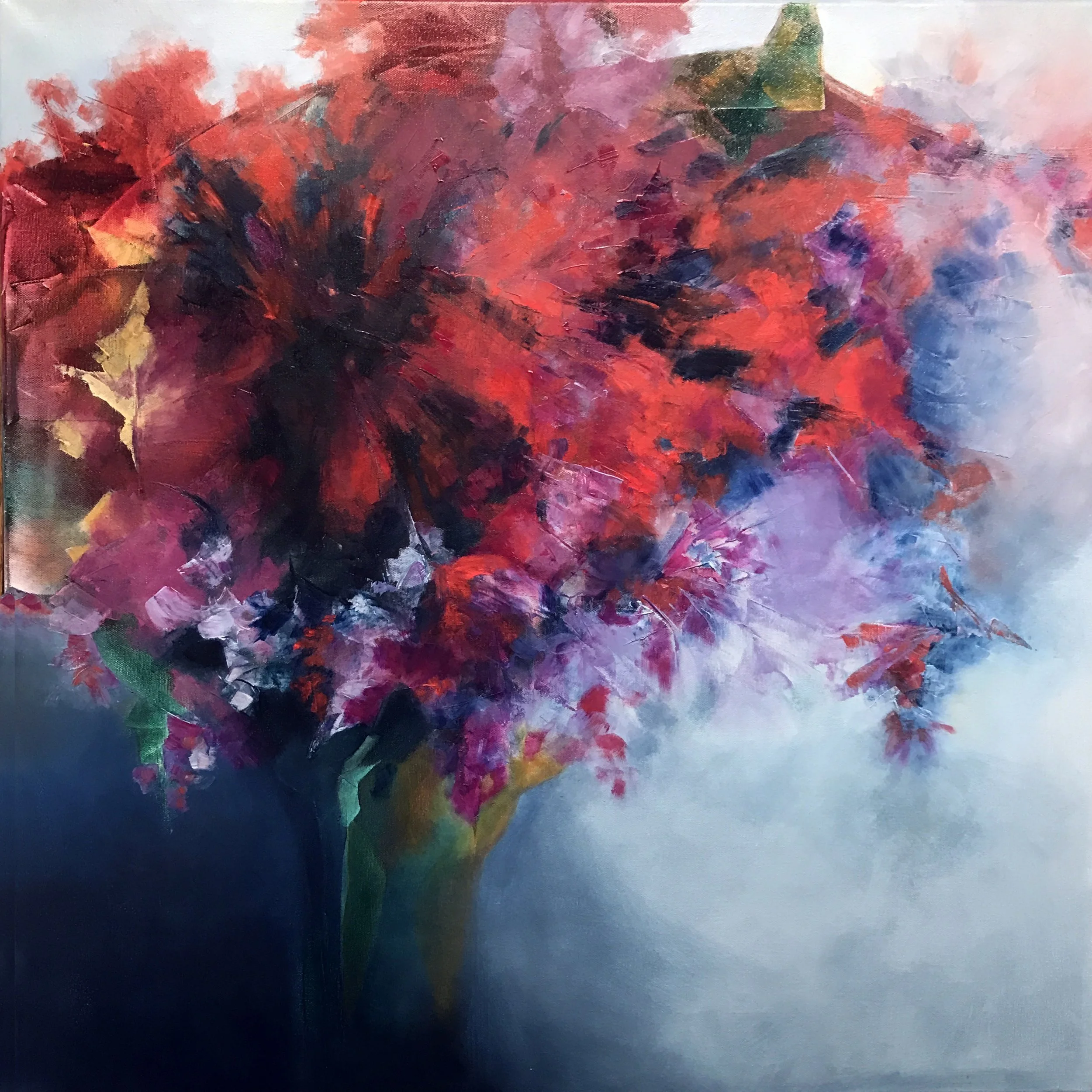 Red Flare  30" x 30"  Oil on Canvas (ON DISPLAY at the Indiana Statehouse for Hoosier Women Artists 2022 Exhibition) SOLD