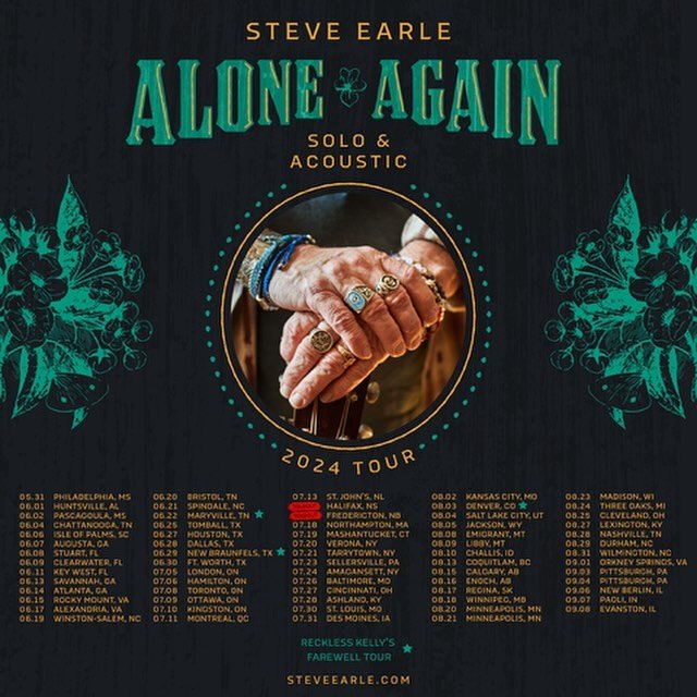 FULL TOUR ANNOUNCE! @steveearle Alone Again Solo &amp; Acoustic 2024 tour is hitting the road on 5/31 - get tickets at the link in bio and stories!

Artwork by @marcplusella