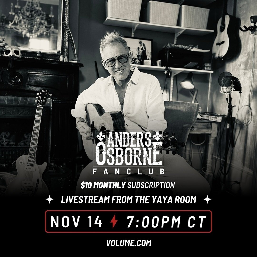 Join @andersosborne for his first YaYa Room Livestream TOMORROW November 14th at 7pm CT. He will be joined by special guest @thisisbradwalker on @getonvolume 🎸🤘🏻

This livestream is available to subscribers only, so make sure to sign up in the lin