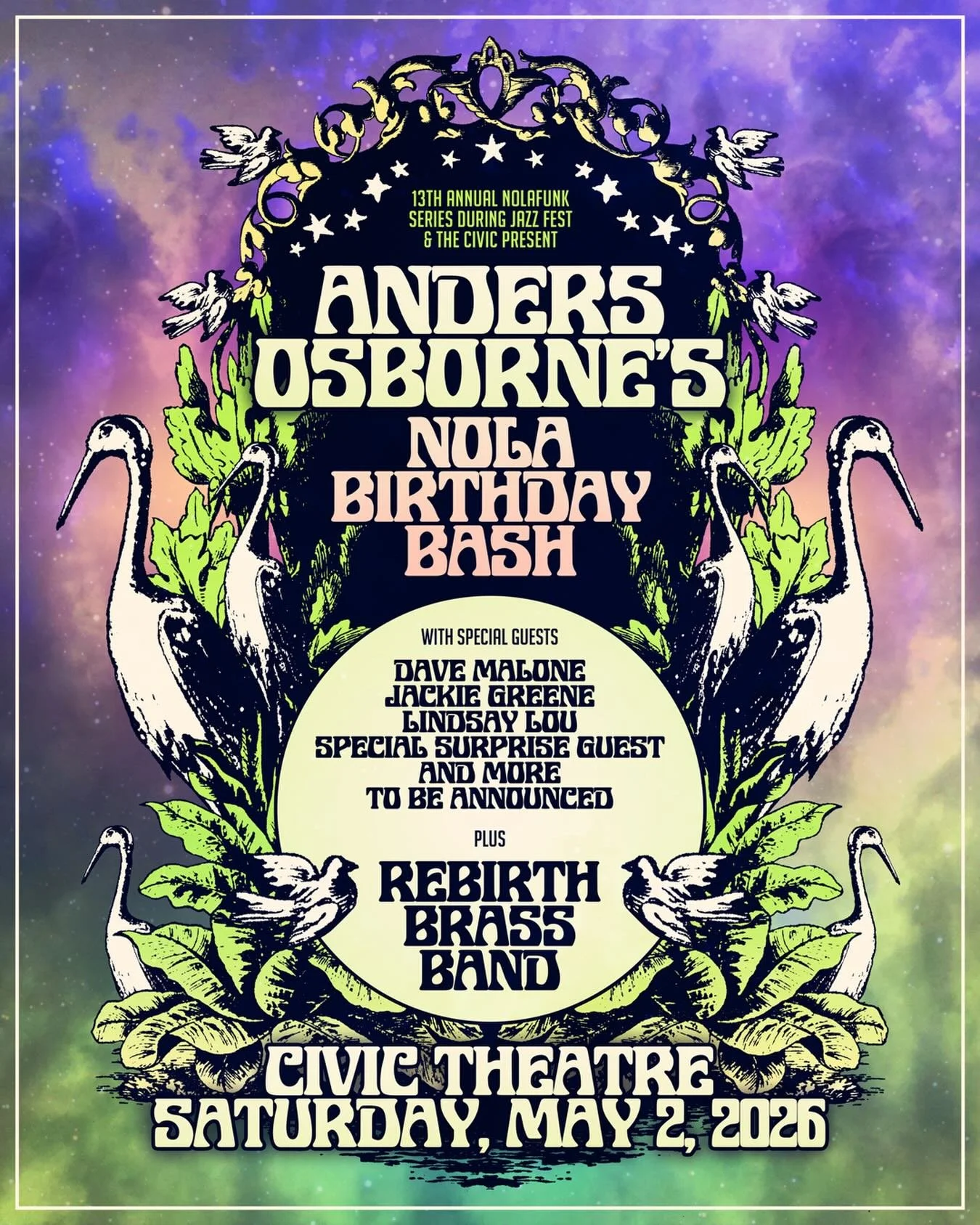 @andersosborne is excited to announce his NOLA Birthday Bash at the @civicnola on May 2! He will be joined by Dave Malone, Jackie Greene, Lindsay Lou, and more, plus the Rebirth Brass Band. 

Tickets will be on sale 12/12!