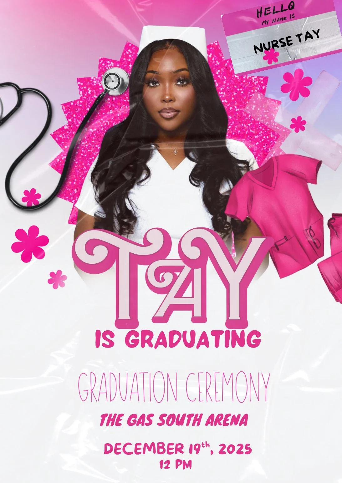 Barbie Nurse Graduation Invitation Canva Template