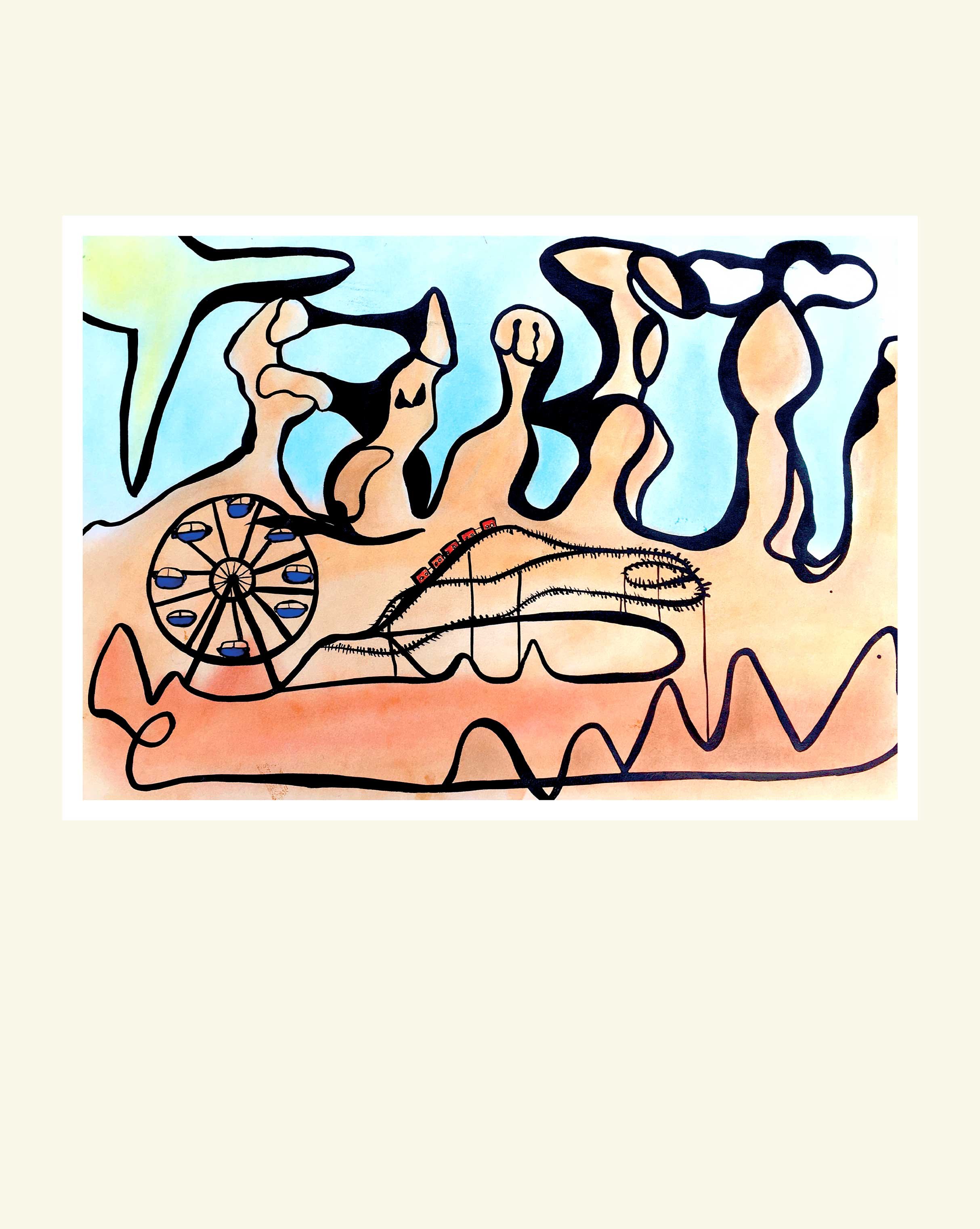 British Artist Jill McBride creates 'Life in a Daydream' series- travel influenced -"Canyon Visits Vegas" Giclèe art print/ artwork/ illustration/