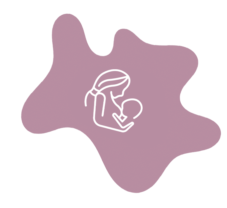 Mauve colored background with white outline of baby crawling