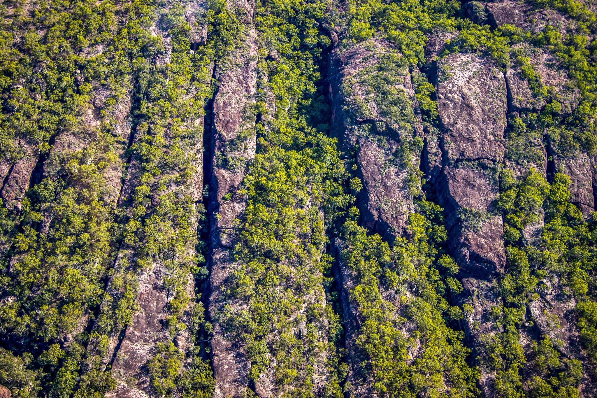 The eroded top surface at the north eastern end of the escarpment, directly behind and above the escarpment face