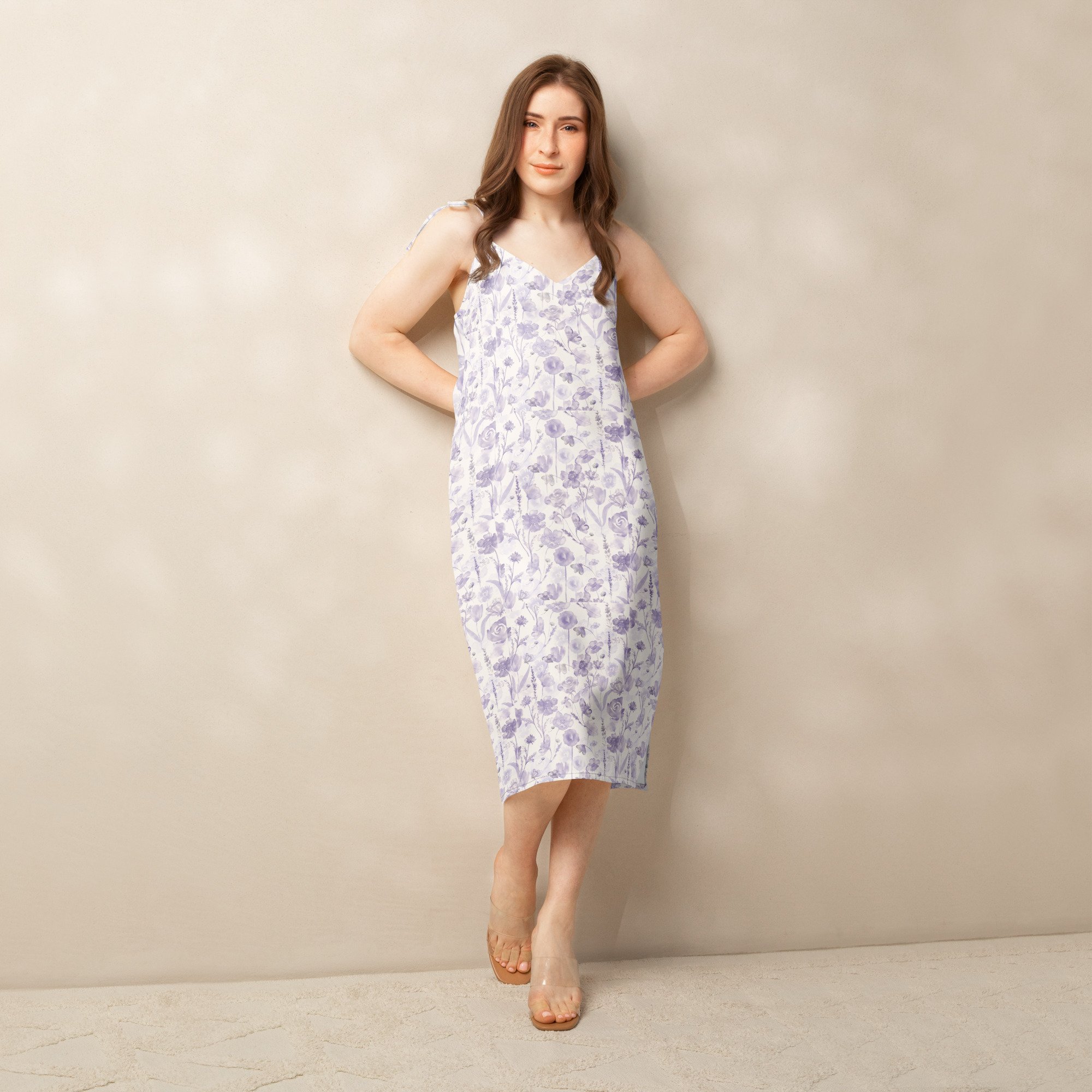 Purple Floral tie-strap midi dress