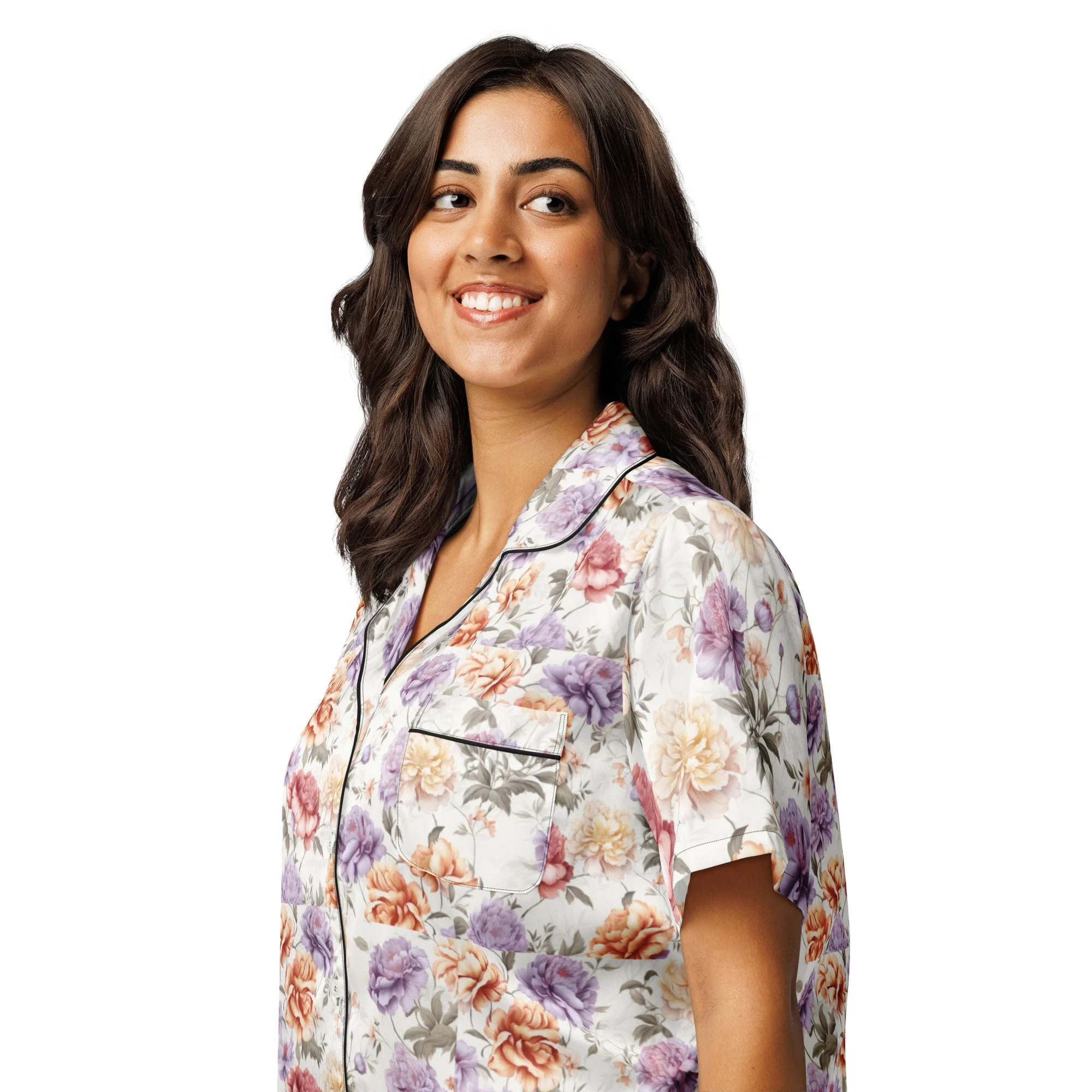 Purple Floral women’s short sleeve pajama top
