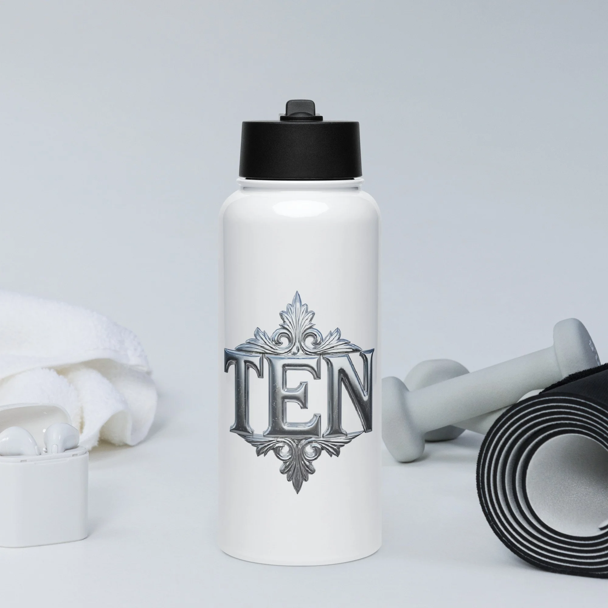 TEN Stainless steel water bottle with a straw lid