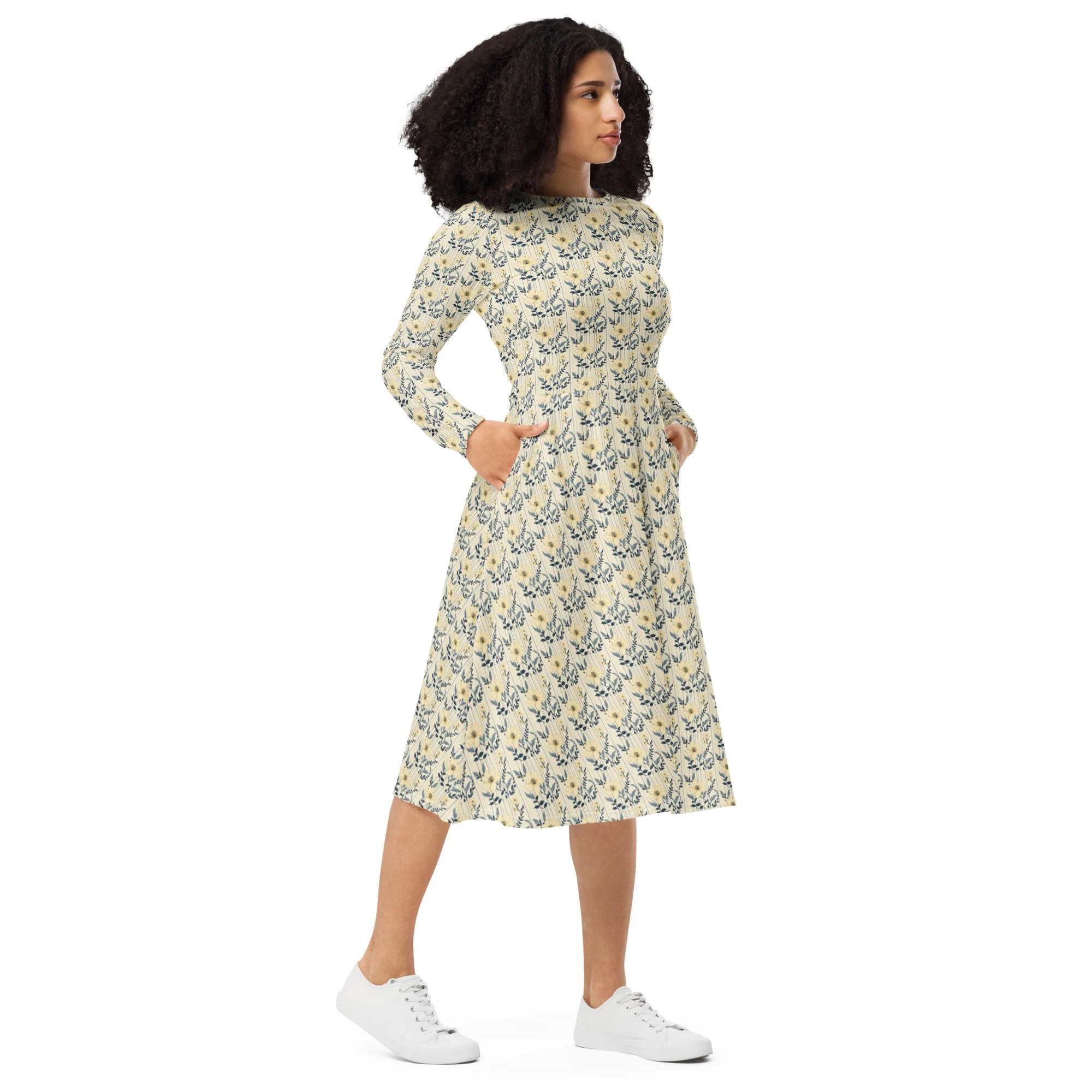Floral long sleeve midi dress