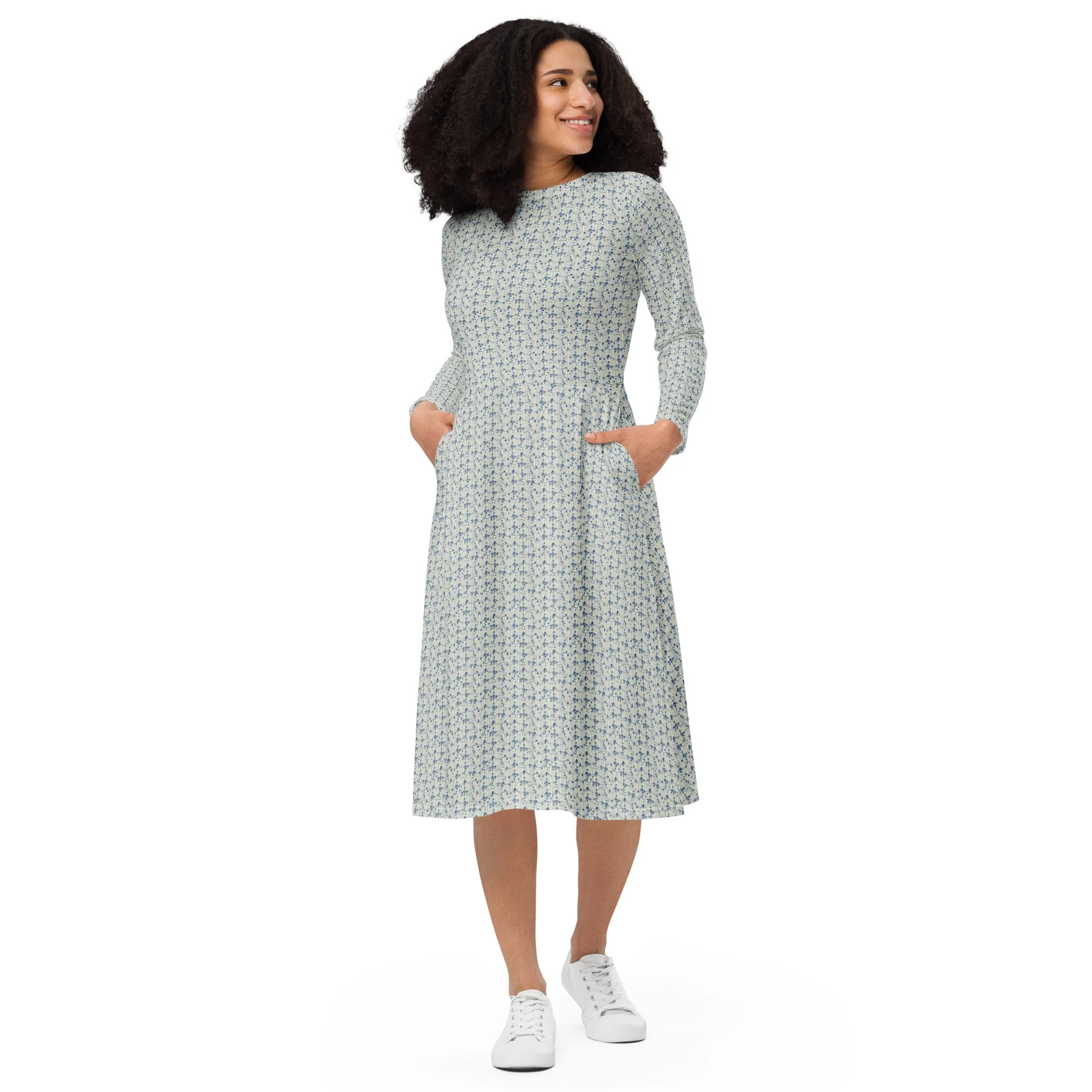 Flloral long sleeve midi dress
