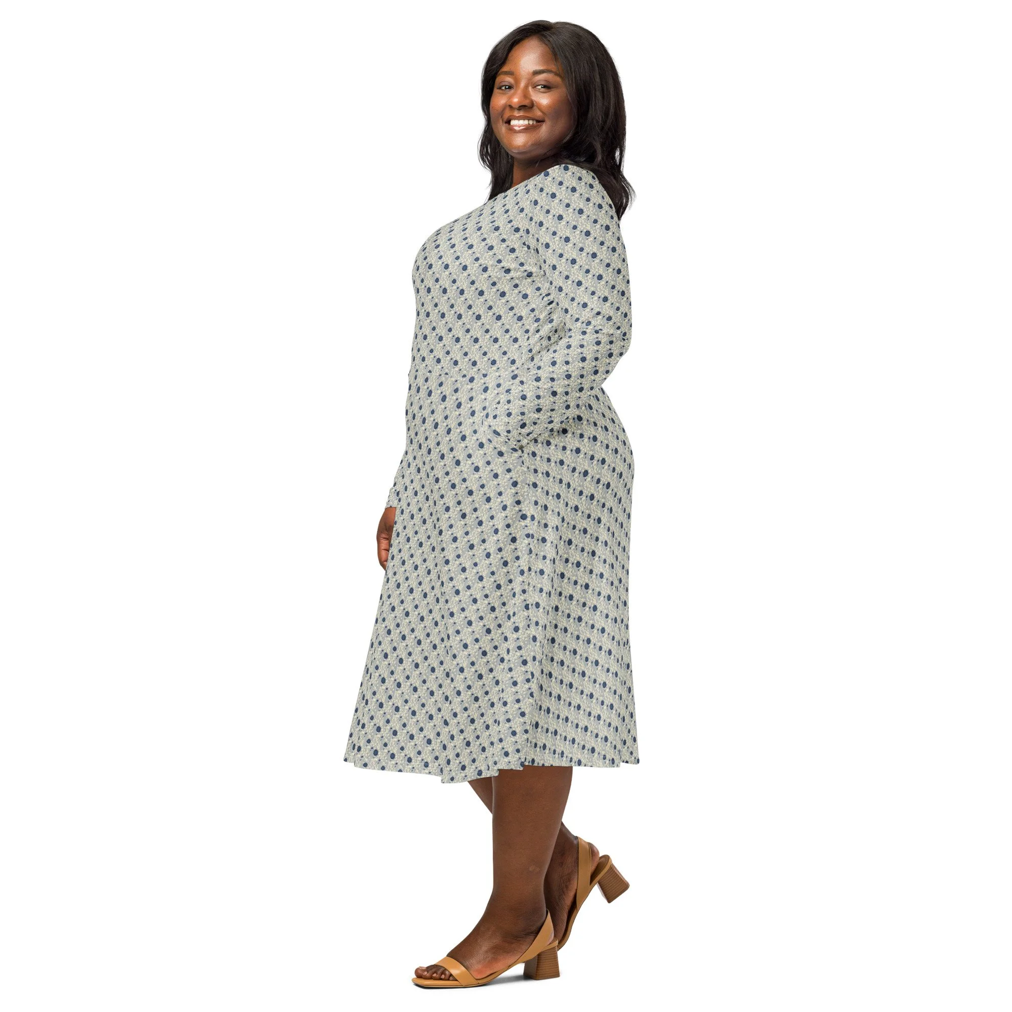 Blue Floral long sleeve midi dress