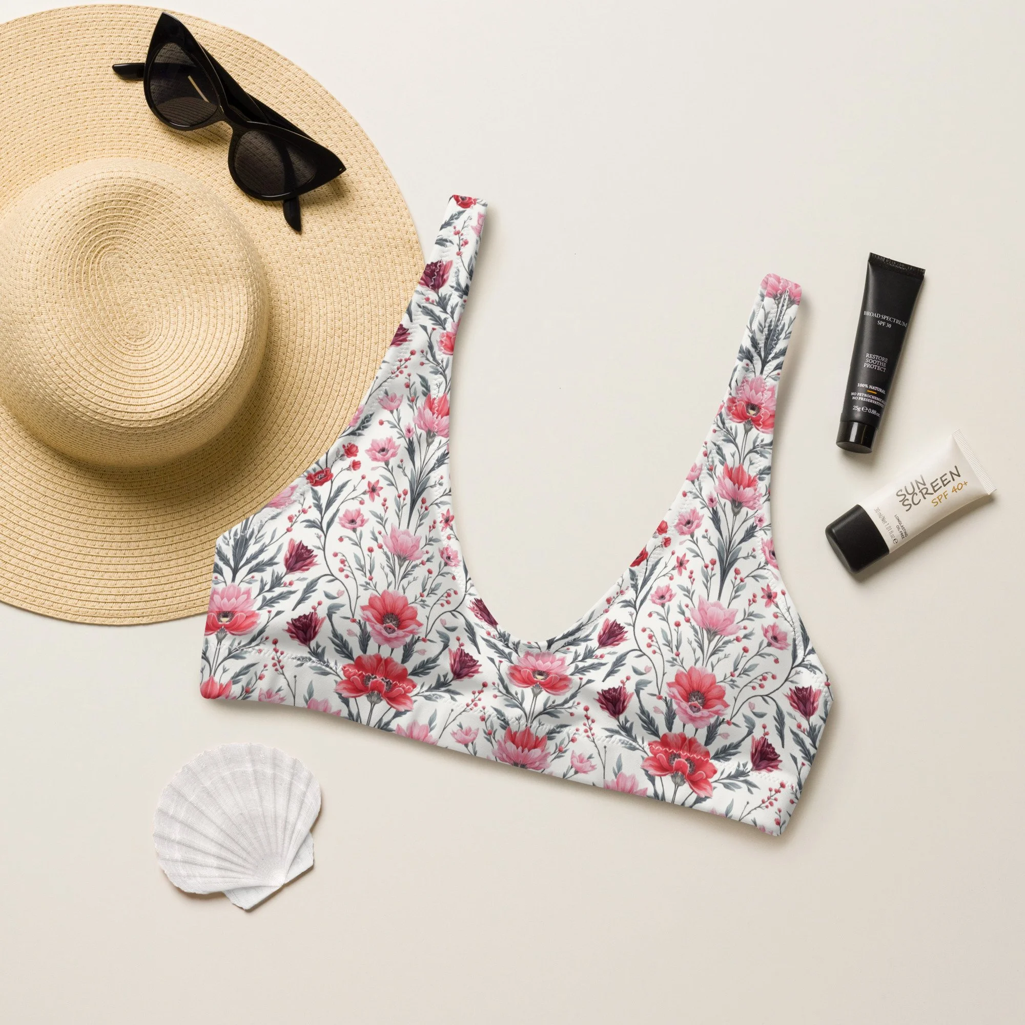 Pink Floral bikini top