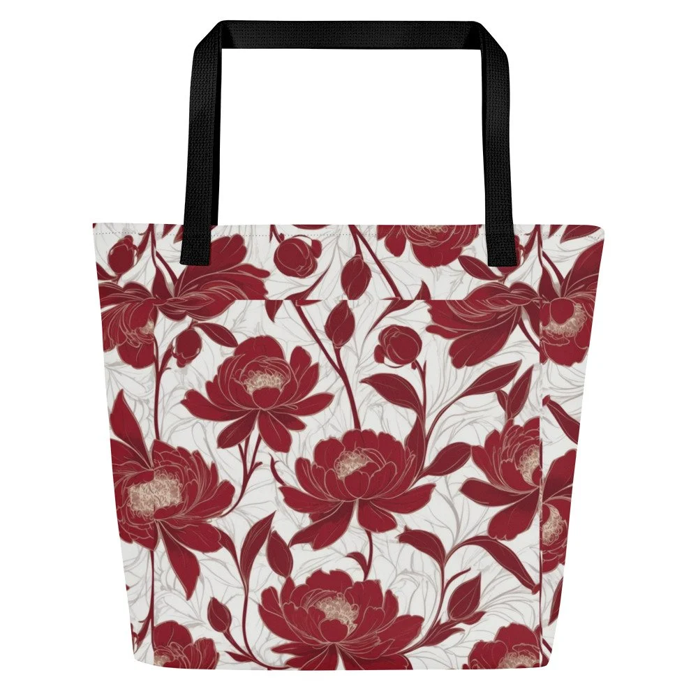 EX10 Red Peonies Large Tote Bag